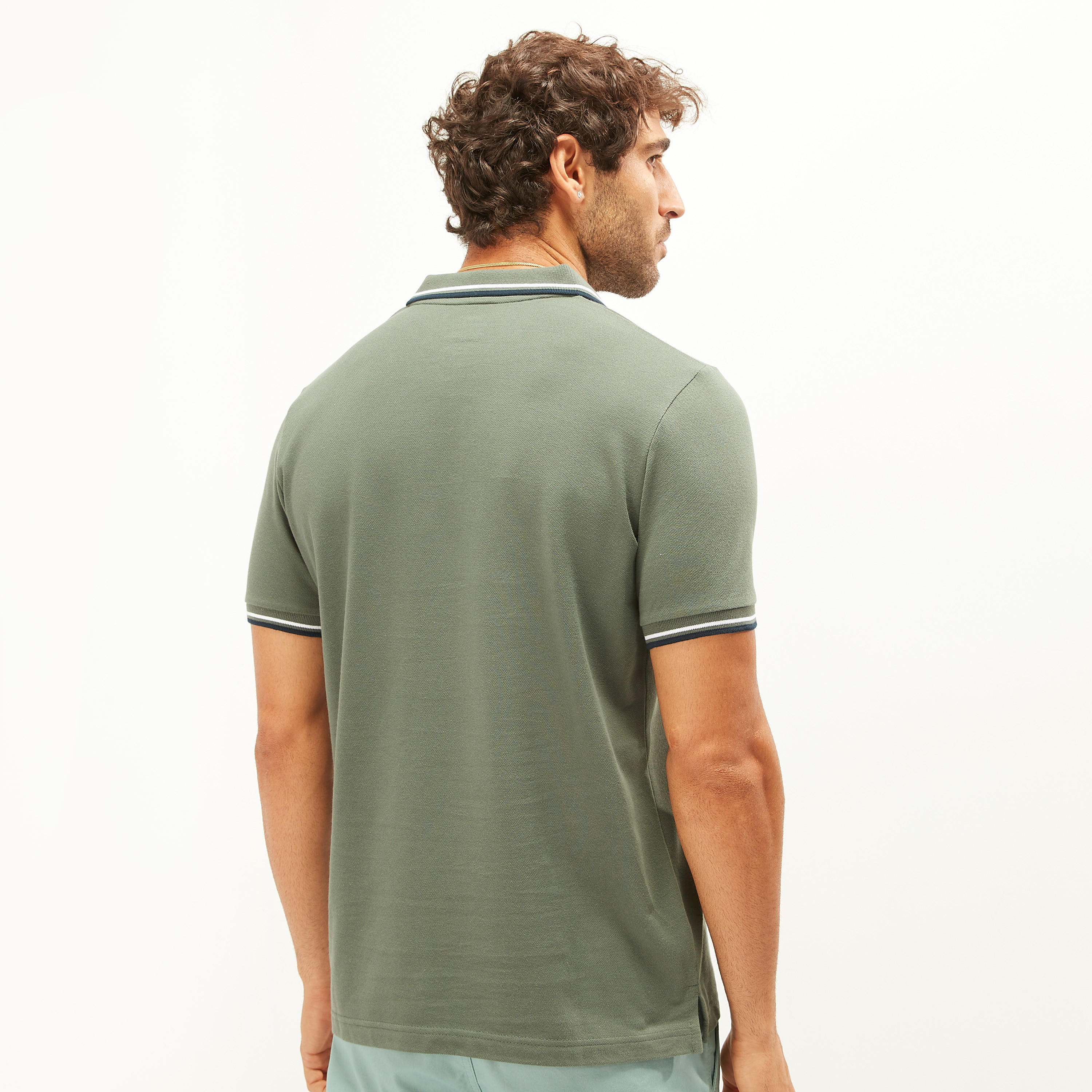 تيشيرت بولو سادة بأكمام قصيرة وتفاصيل خيوط بارزة-men-clothing-tshirtsandpolos-polos-image-4
