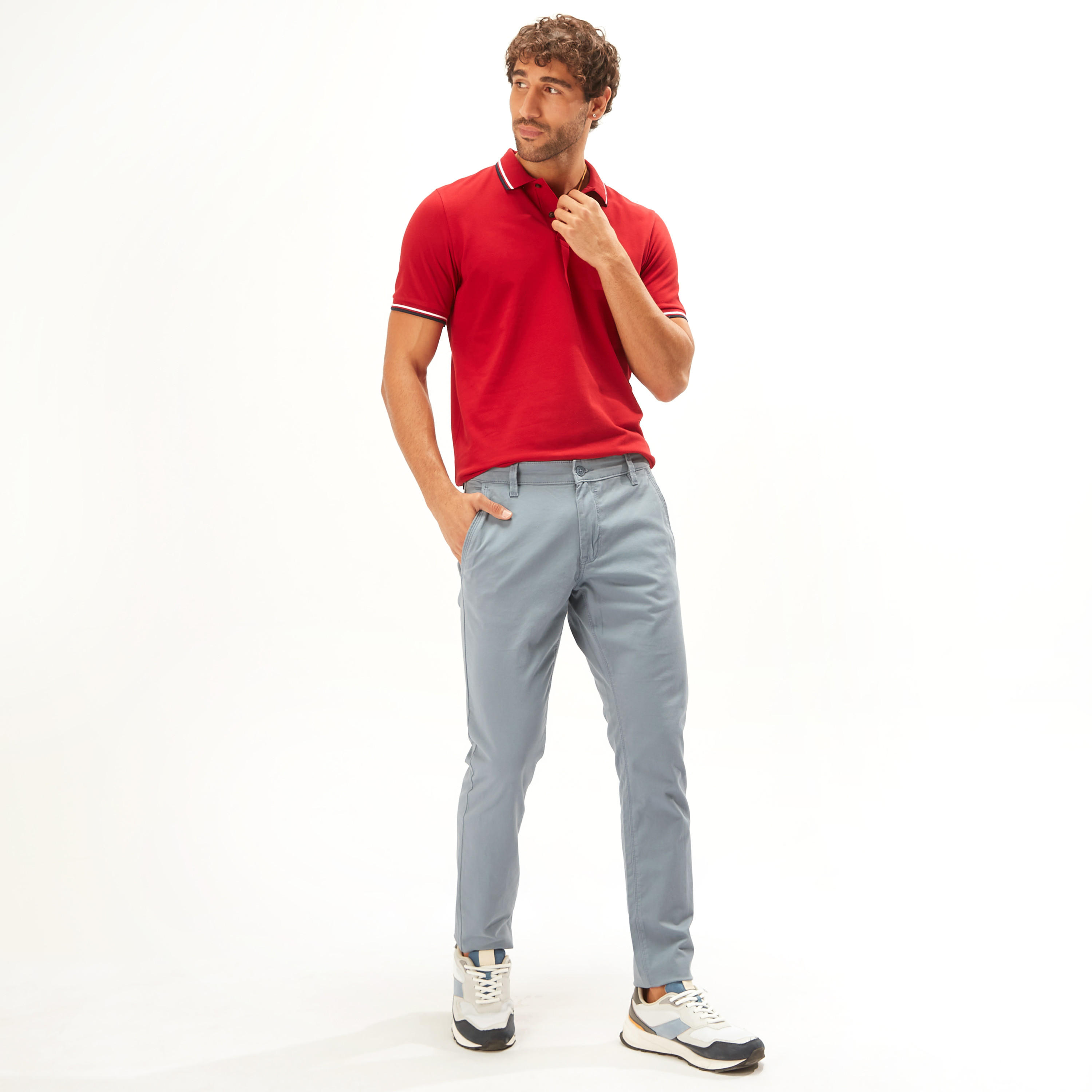 تيشيرت بولو سادة بأكمام قصيرة وتفاصيل خيوط بارزة-men-clothing-tshirtsandpolos-polos-image-15