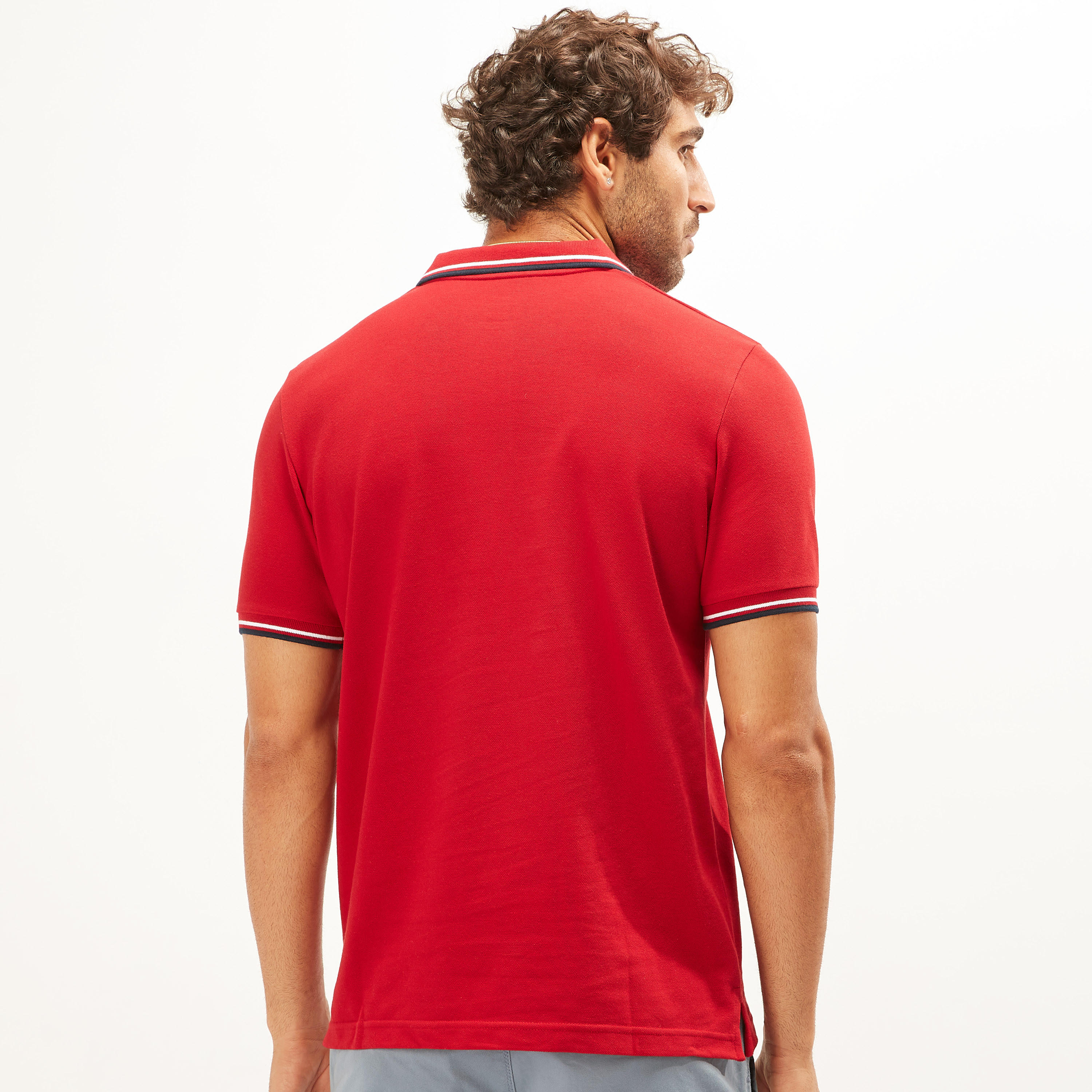 تيشيرت بولو سادة بأكمام قصيرة وتفاصيل خيوط بارزة-men-clothing-tshirtsandpolos-polos-image-17