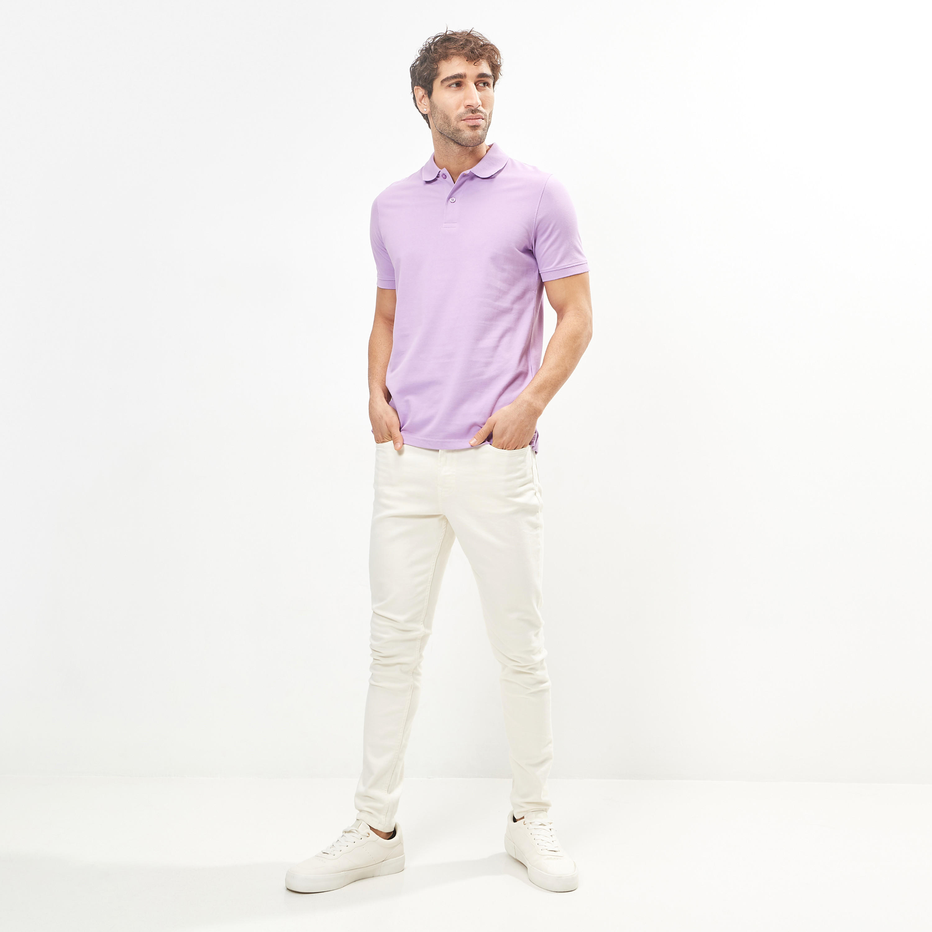 تيشيرت بولو سادة بأكمام قصيرة وأزرار-men-clothing-tshirtsandpolos-polos-image-2
