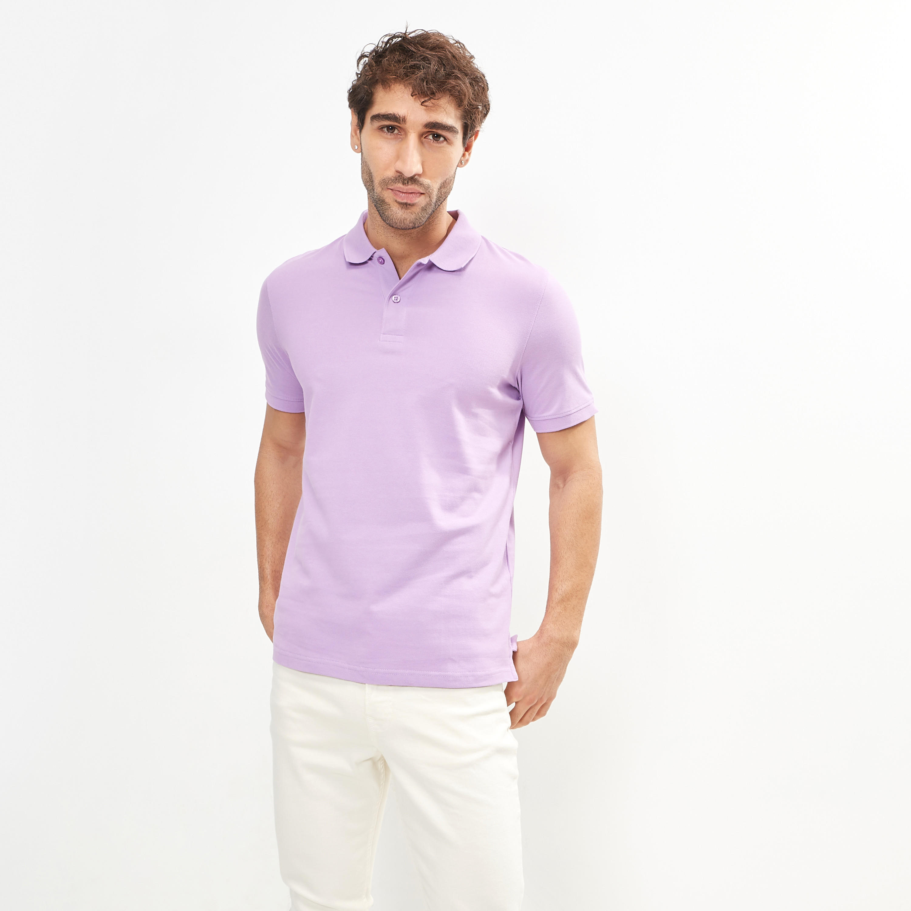 تيشيرت بولو سادة بأكمام قصيرة وأزرار-men-clothing-tshirtsandpolos-polos-image-3