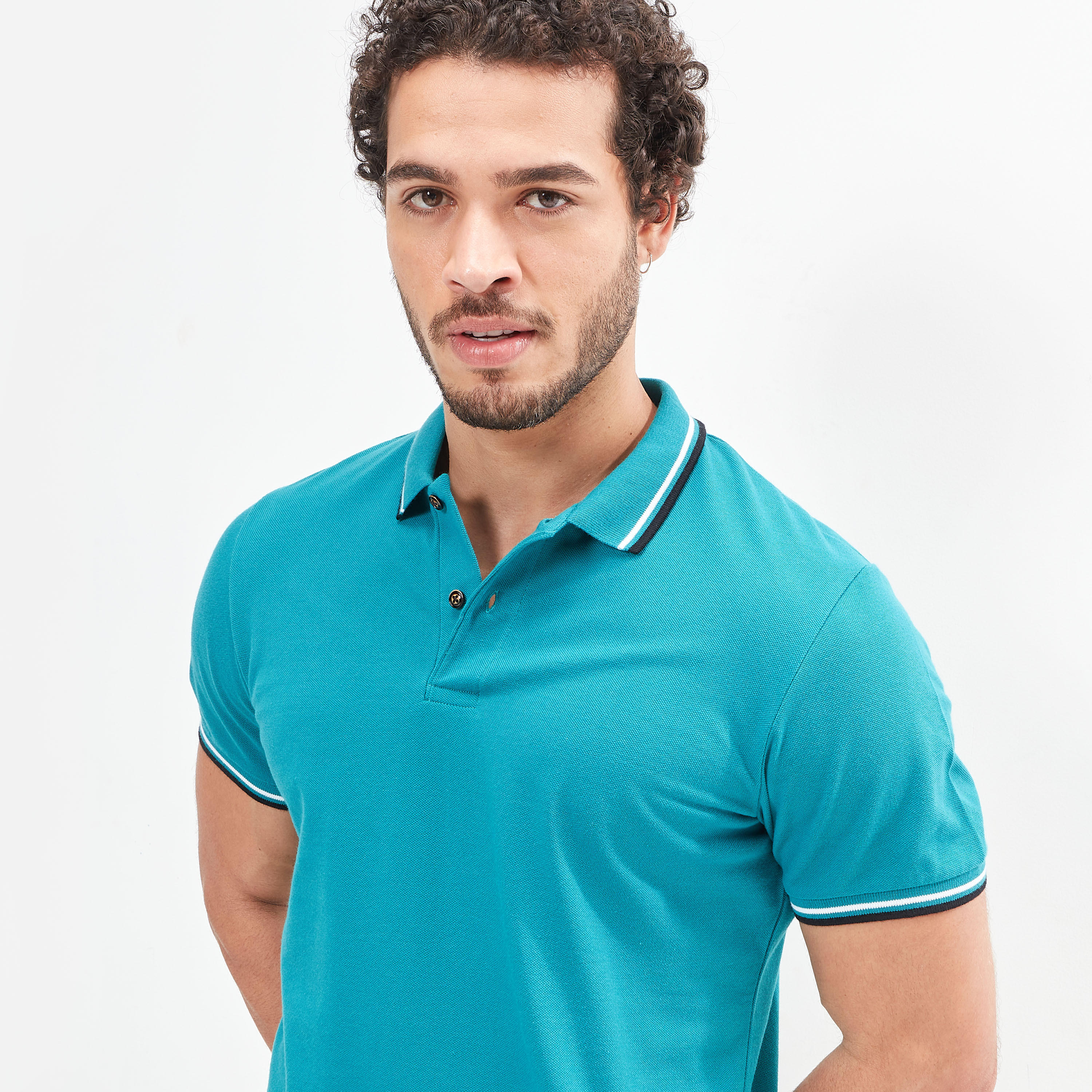 Solid Polo T-shirt with Tipping Detail and Short Sleeves-men-clothing-tshirtsandpolos-polos-image-1