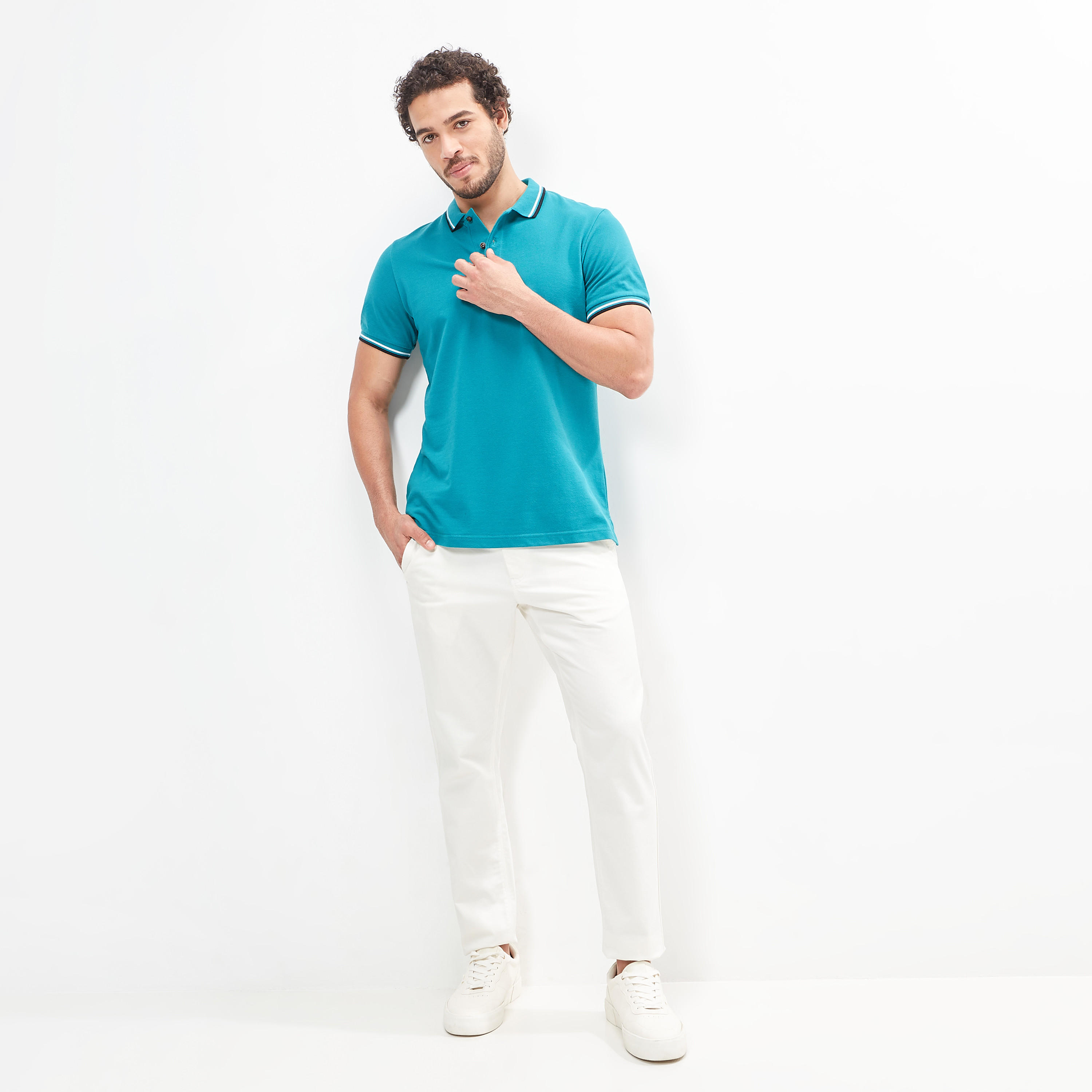 Solid Polo T-shirt with Tipping Detail and Short Sleeves-men-clothing-tshirtsandpolos-polos-image-2