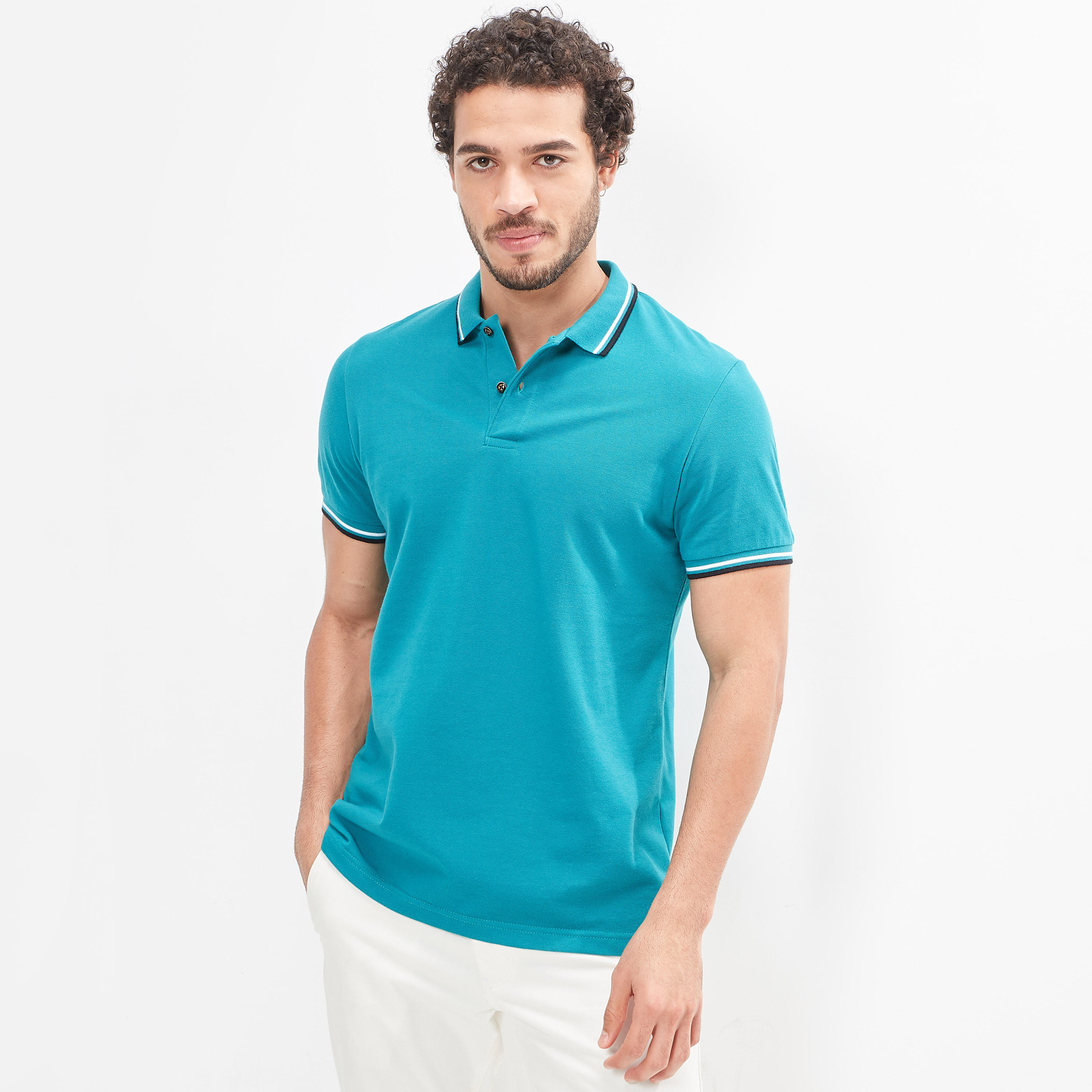 Solid Polo T-shirt with Tipping Detail and Short Sleeves-men-clothing-tshirtsandpolos-polos-image-3