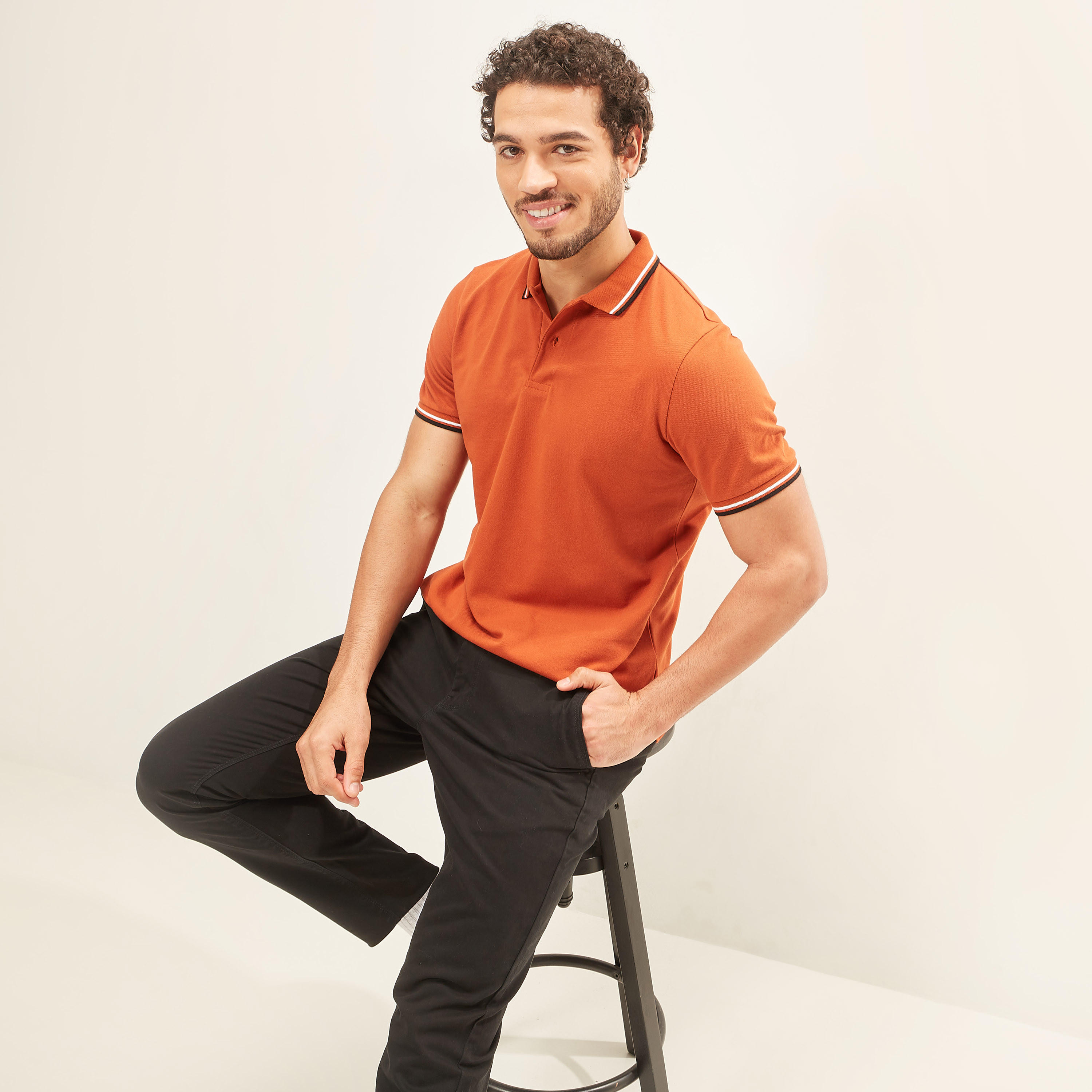 Solid Polo T-shirt with Tipping Detail and Short Sleeves-men-clothing-tshirtsandpolos-polos-image-5