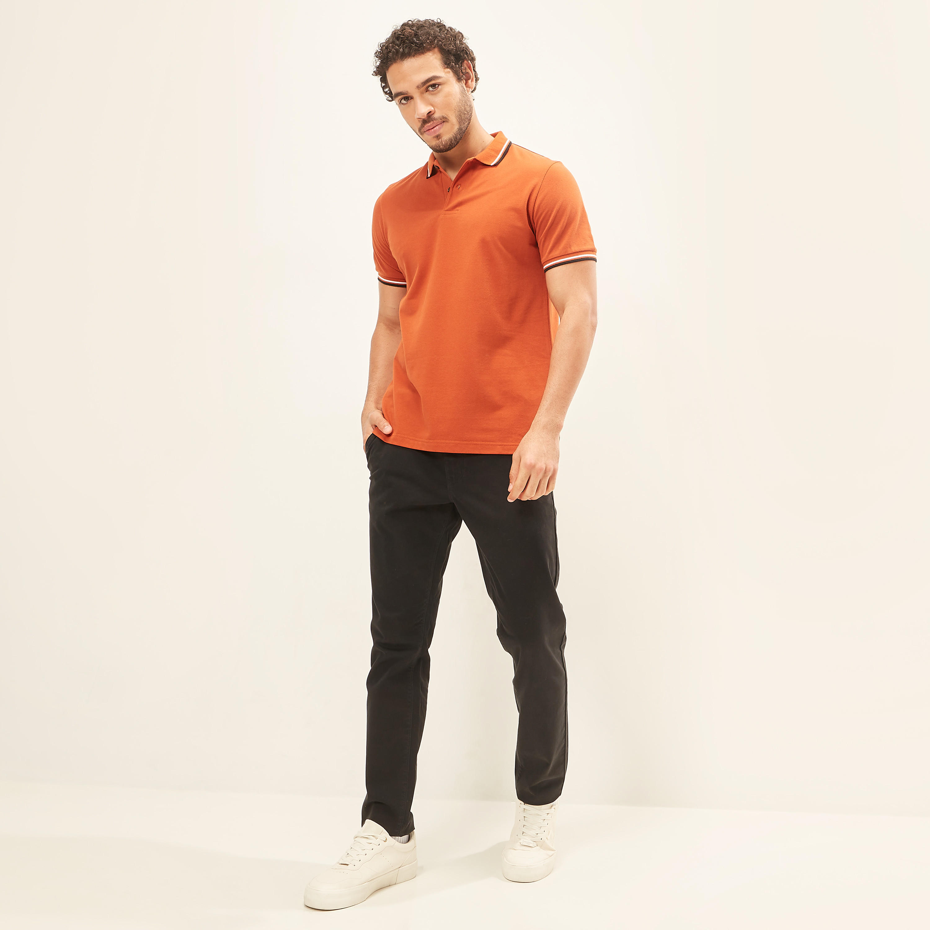 Solid Polo T-shirt with Tipping Detail and Short Sleeves-men-clothing-tshirtsandpolos-polos-image-6