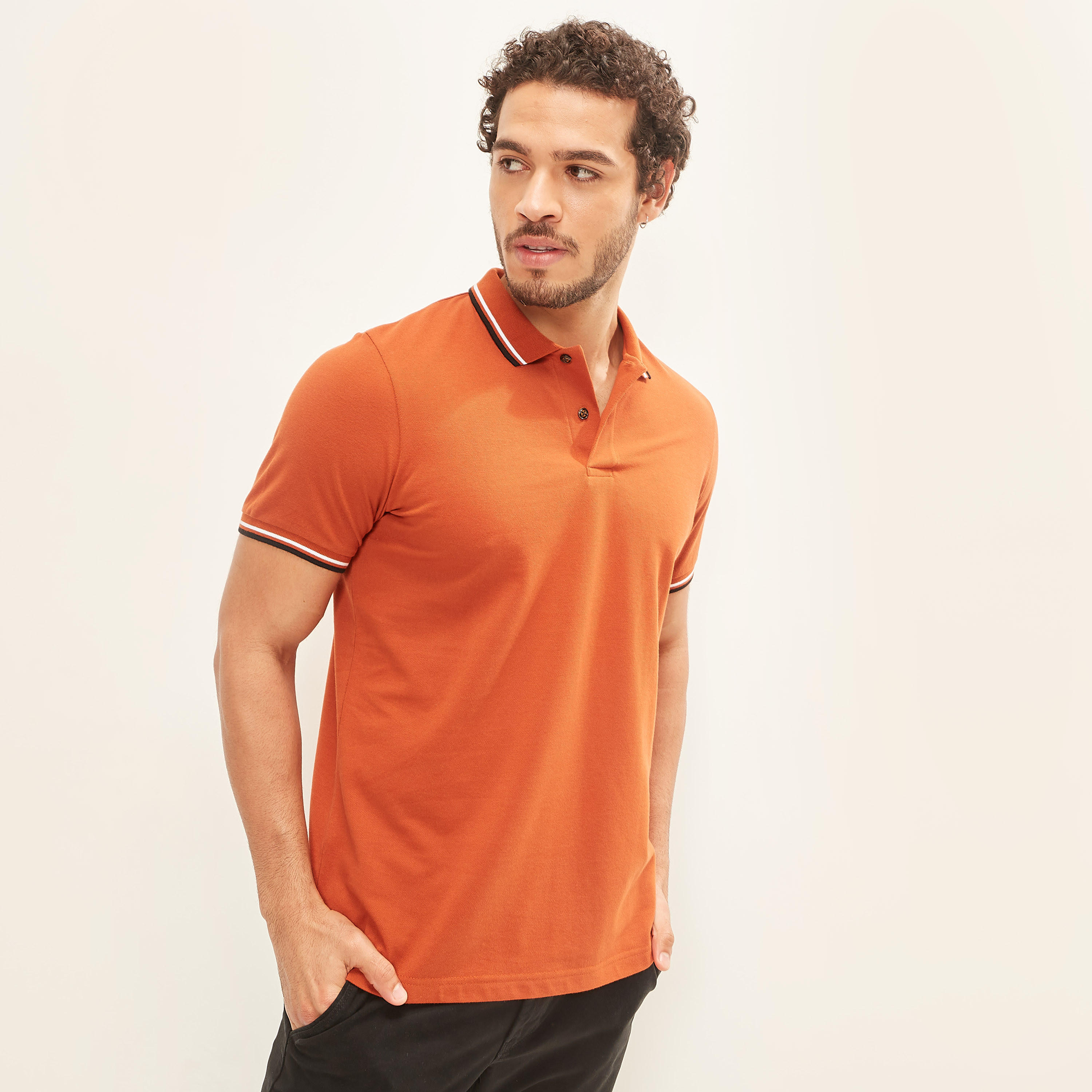 Solid Polo T-shirt with Tipping Detail and Short Sleeves-men-clothing-tshirtsandpolos-polos-image-10