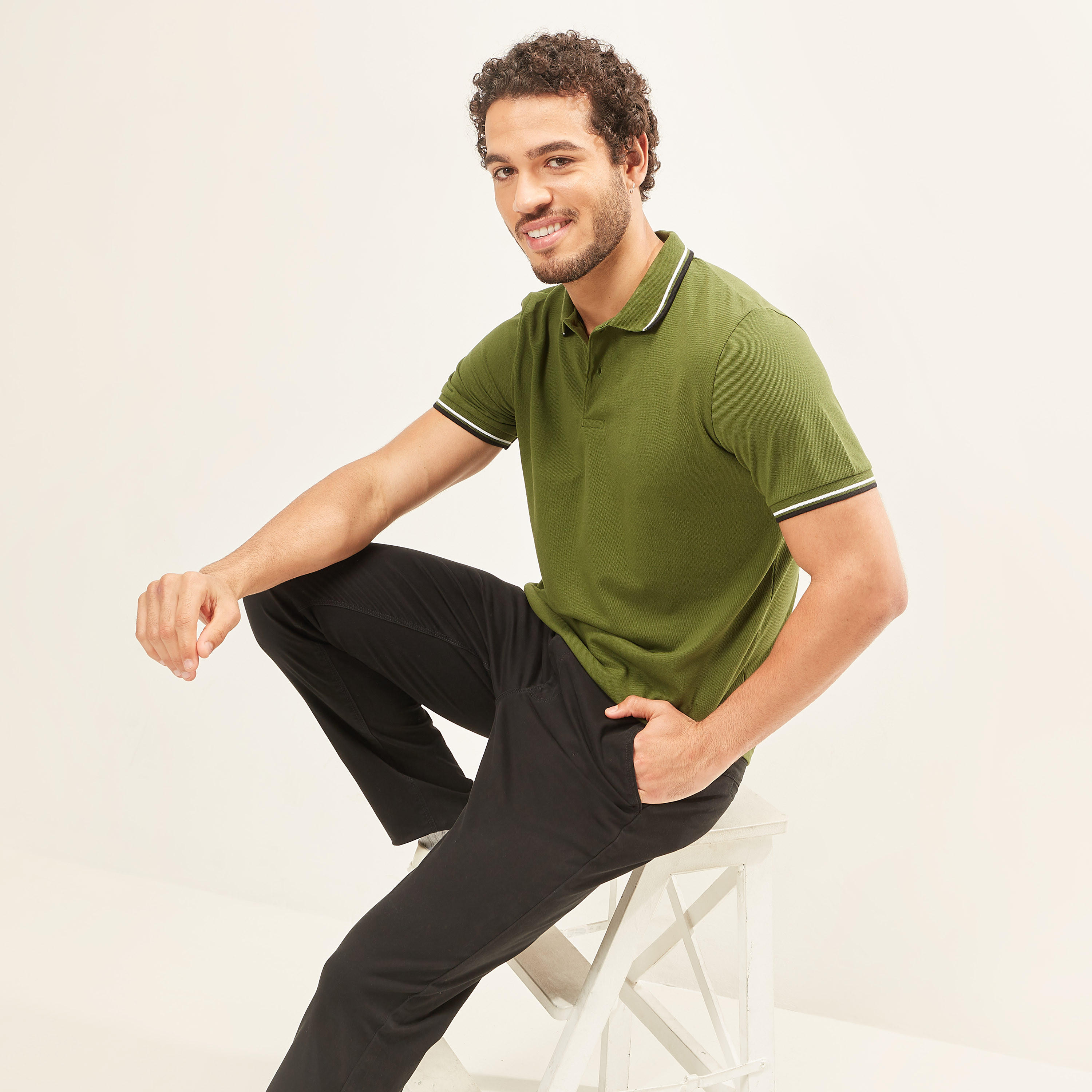 Solid Polo T-shirt with Tipping Detail and Short Sleeves-men-clothing-tshirtsandpolos-polos-image-11