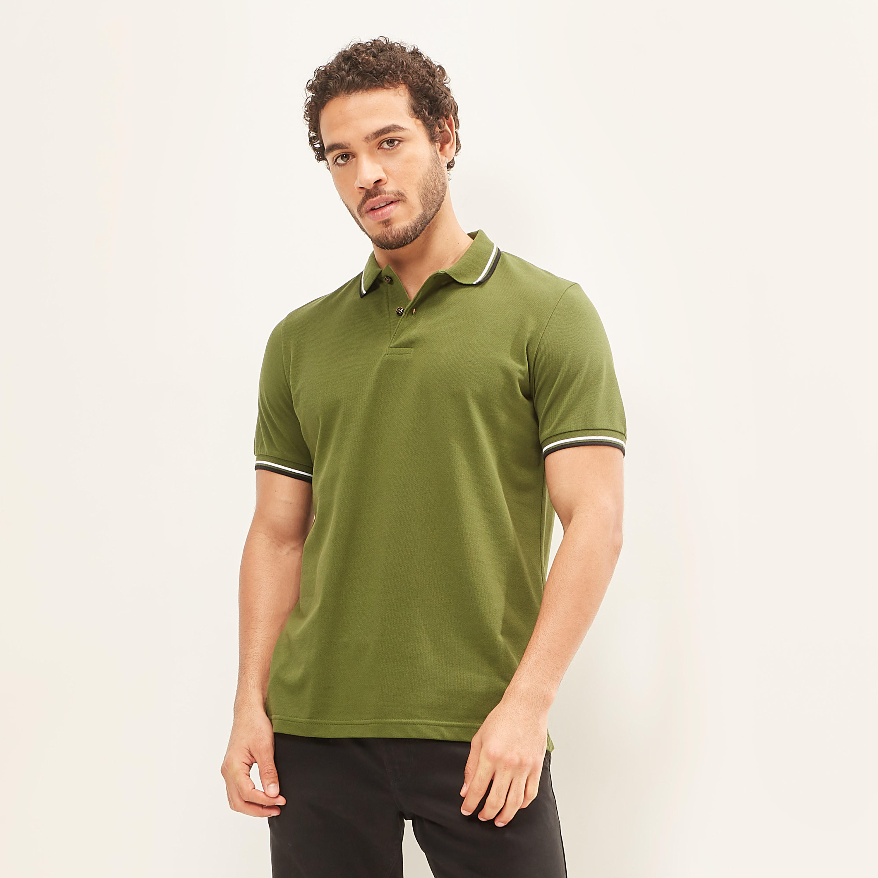 Solid Polo T-shirt with Tipping Detail and Short Sleeves-men-clothing-tshirtsandpolos-polos-image-15