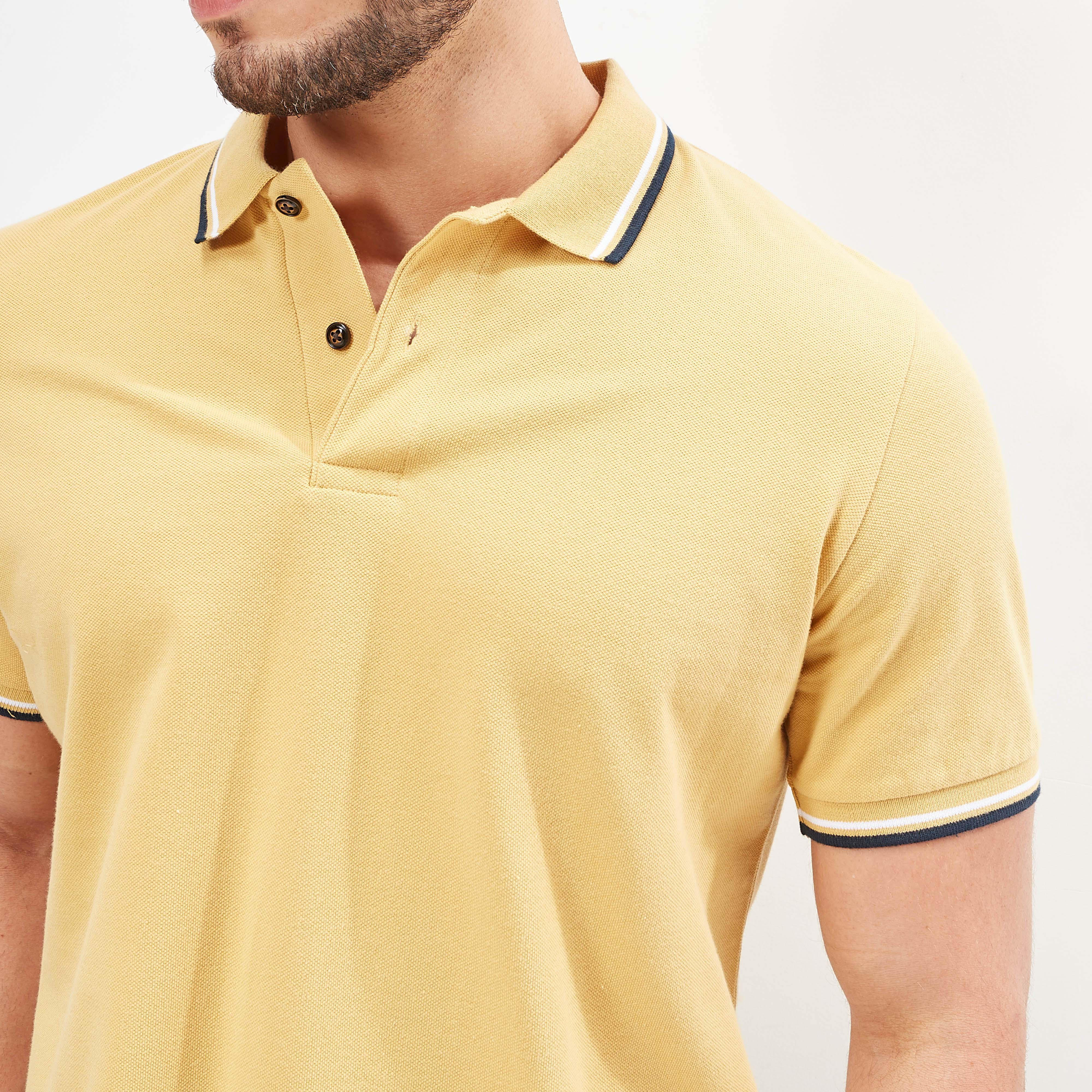 Solid Polo T-shirt with Tipping Detail and Short Sleeves-men-clothing-tshirtsandpolos-polos-image-21