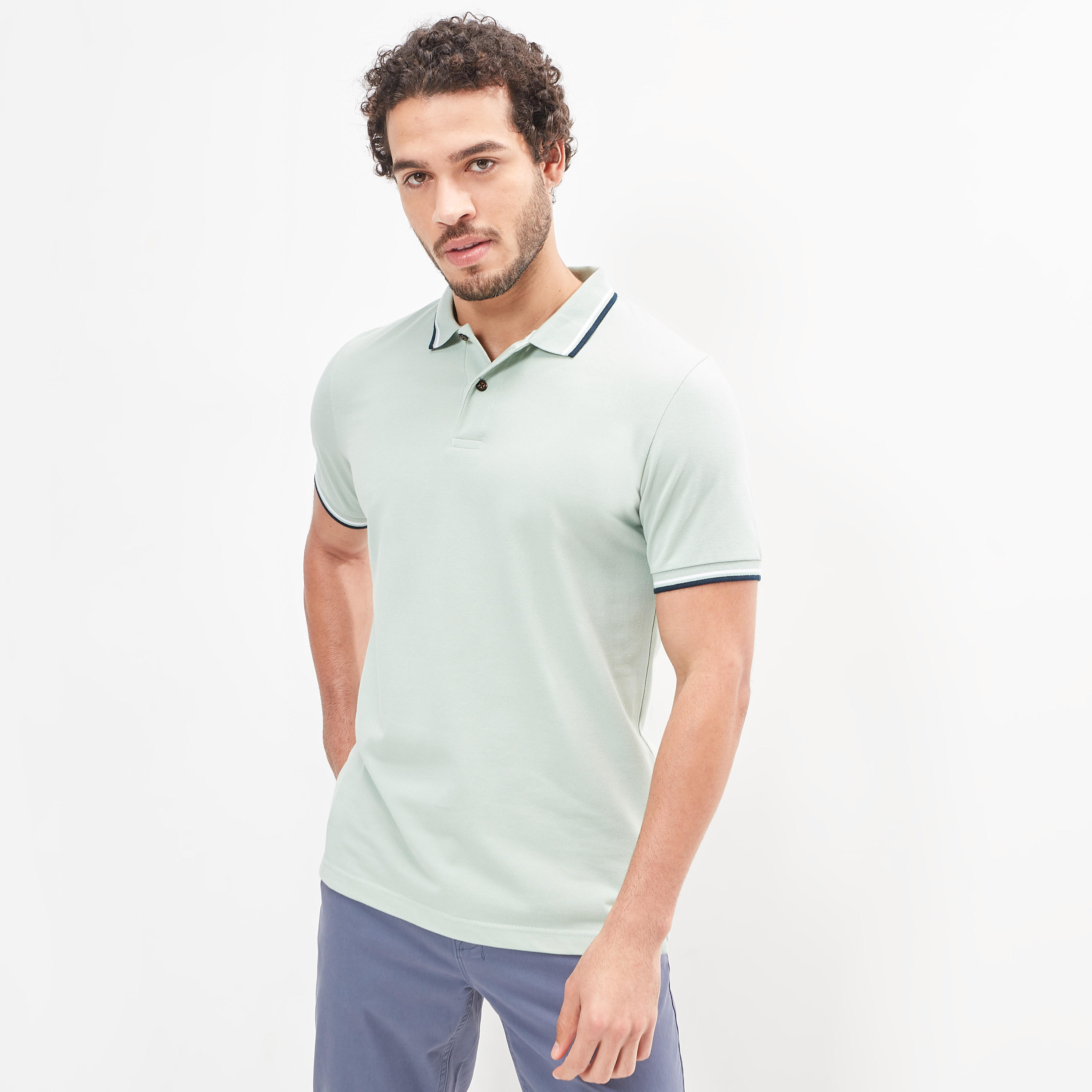 Solid Polo T-shirt with Tipping Detail and Short Sleeves-men-clothing-tshirtsandpolos-polos-image-22