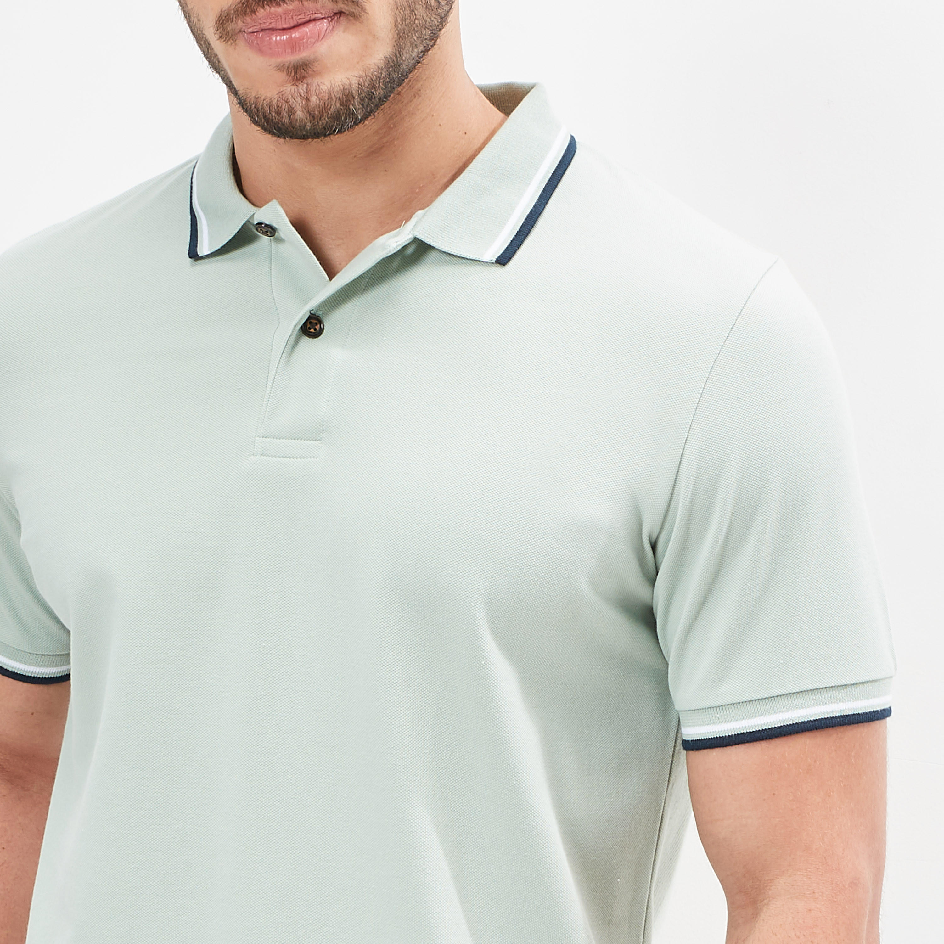Solid Polo T-shirt with Tipping Detail and Short Sleeves-men-clothing-tshirtsandpolos-polos-image-26