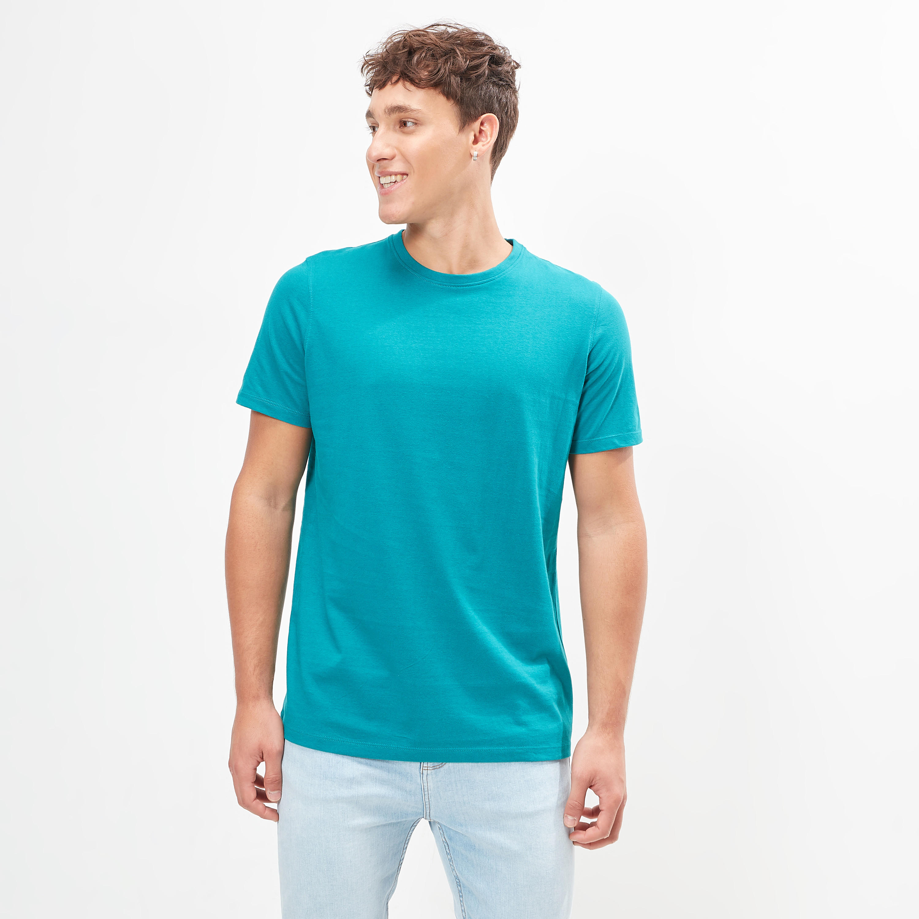 تيشيرت سادة بياقة ضيّقة وأكمام قصيرة-men-clothing-tshirtsandpolos-tshirts-image-1