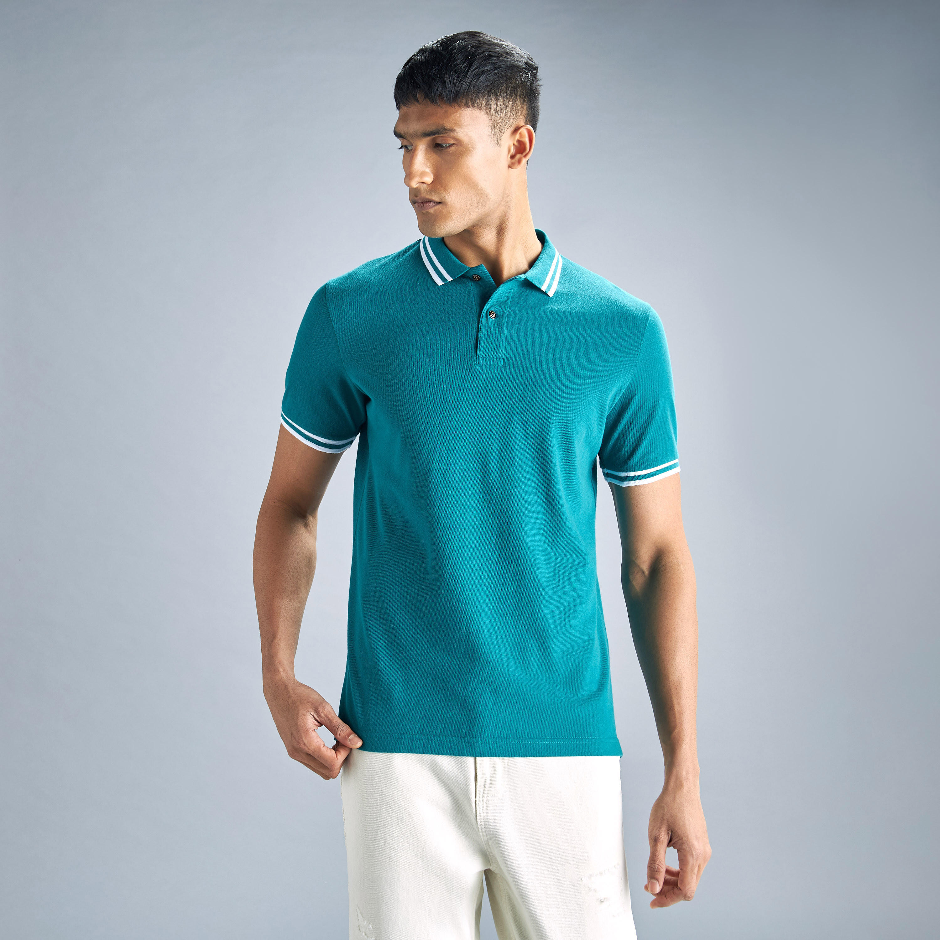 تيشيرت بولو سادة بأكمام قصيرة وأزرار-men-clothing-tshirtsandpolos-polos-image-1