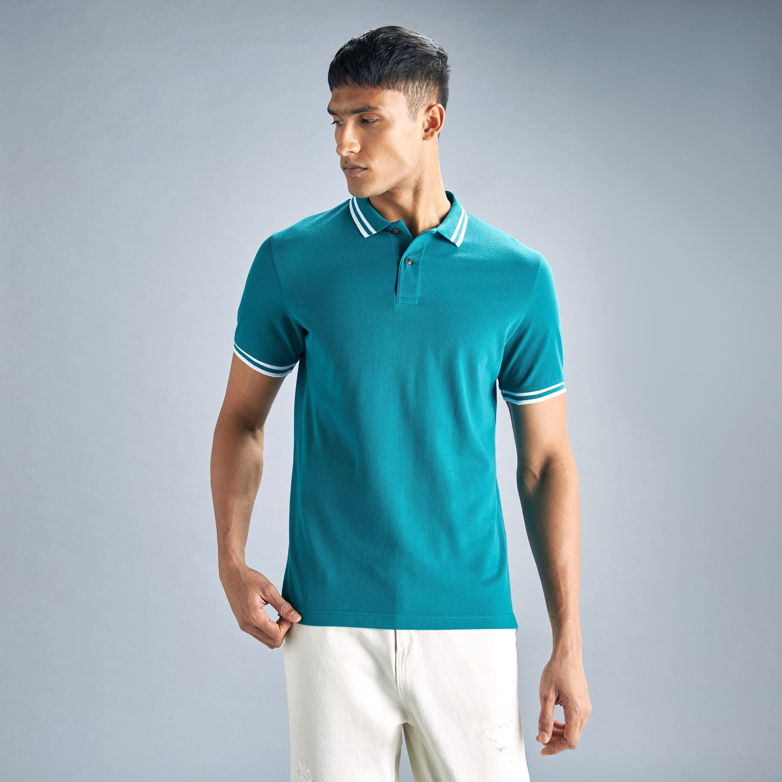 تيشيرت بولو سادة بأكمام قصيرة وأزرار-men-clothing-tshirtsandpolos-polos-image-1