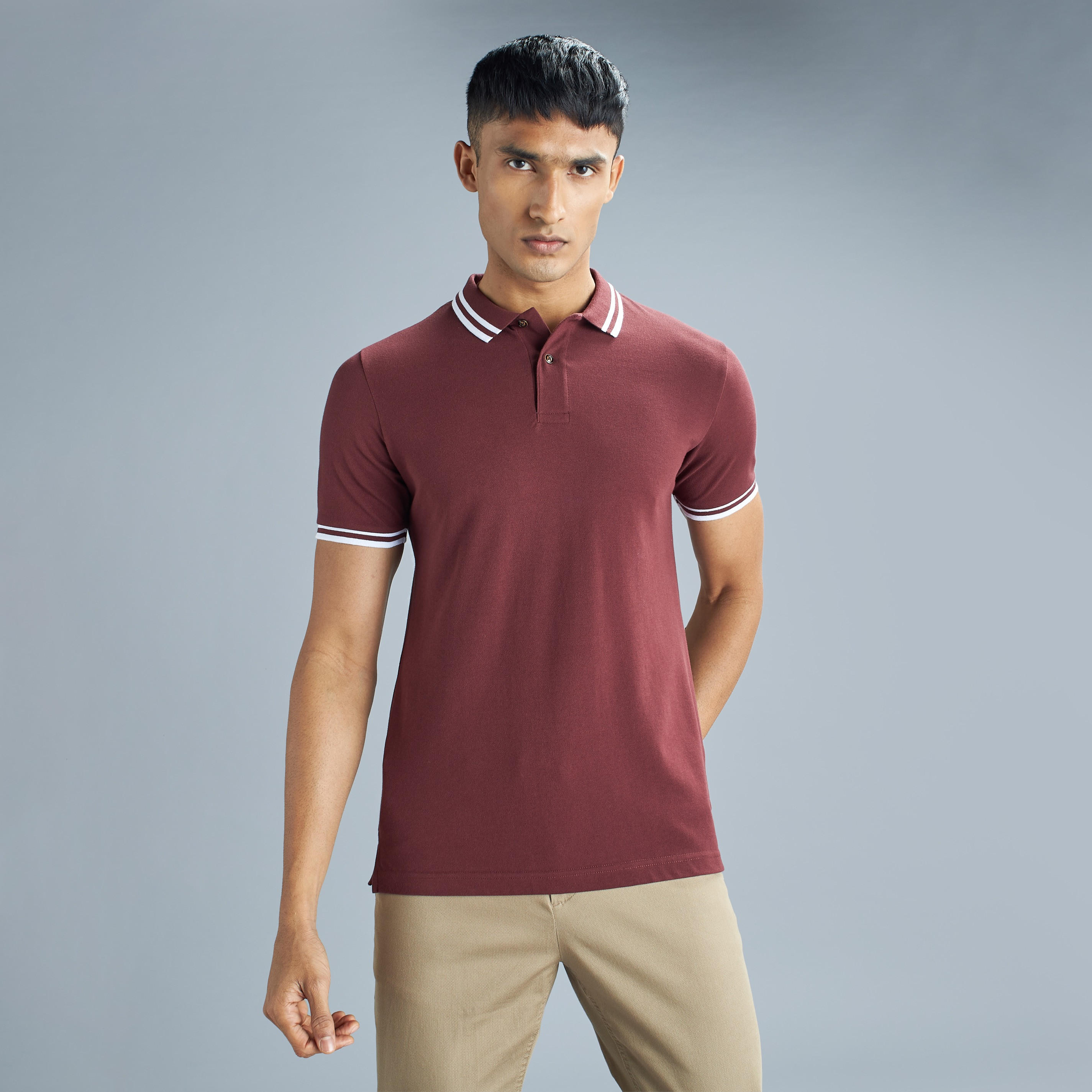 تيشيرت بولو سادة بأكمام قصيرة وأزرار-men-clothing-tshirtsandpolos-polos-image-5