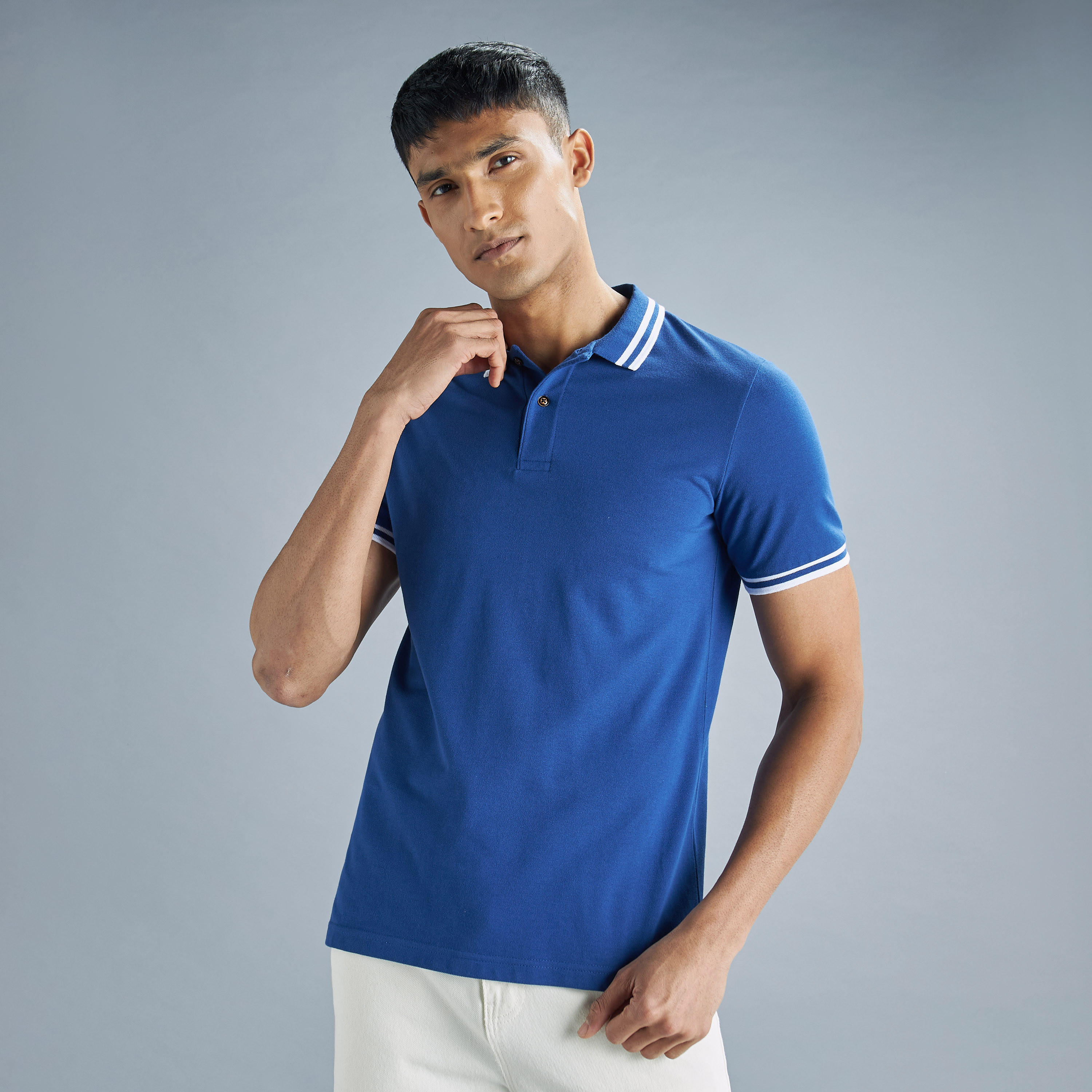 تيشيرت بولو سادة بأكمام قصيرة وأزرار-men-clothing-tshirtsandpolos-polos-image-9