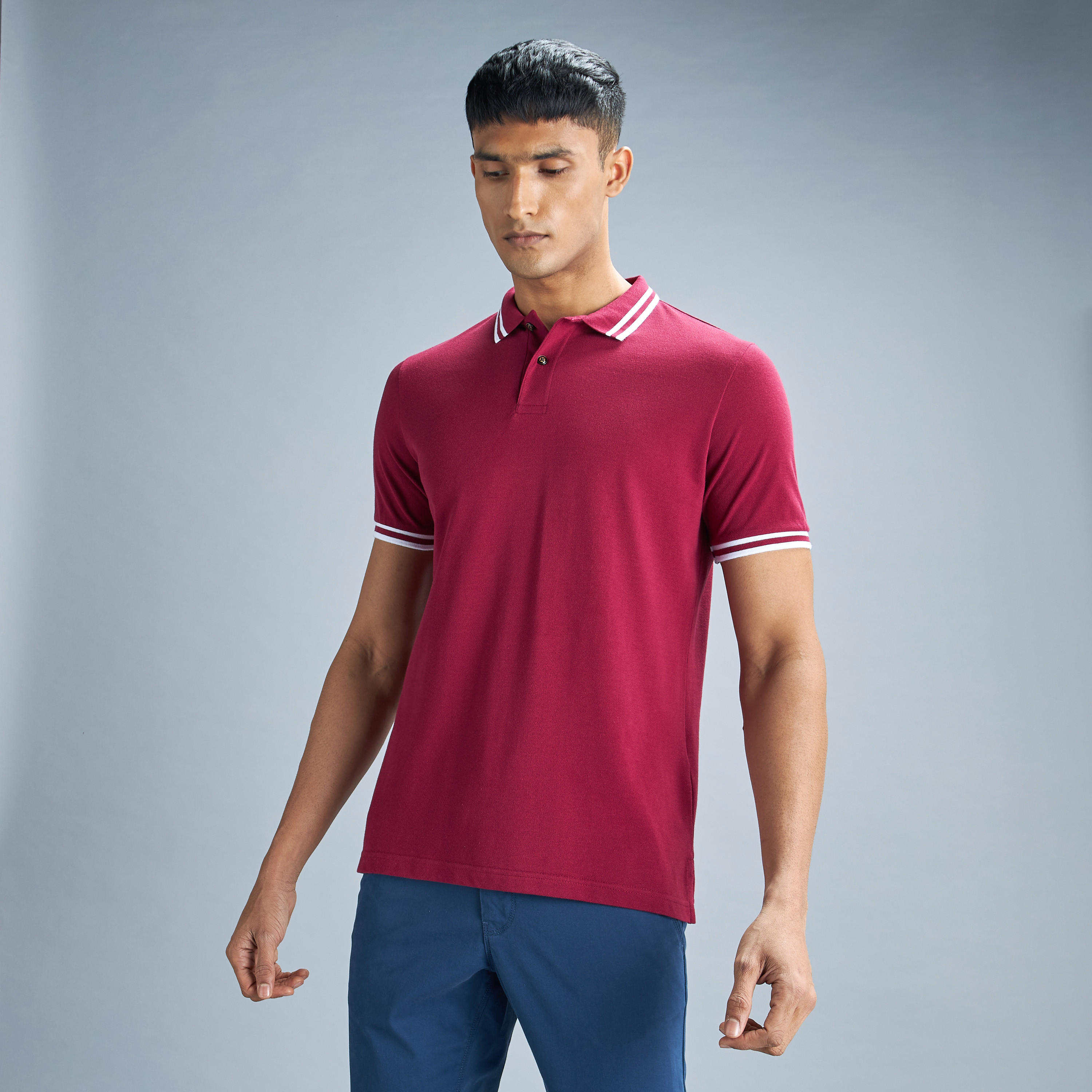 تيشيرت بولو سادة بأكمام قصيرة وأزرار-men-clothing-tshirtsandpolos-polos-image-21