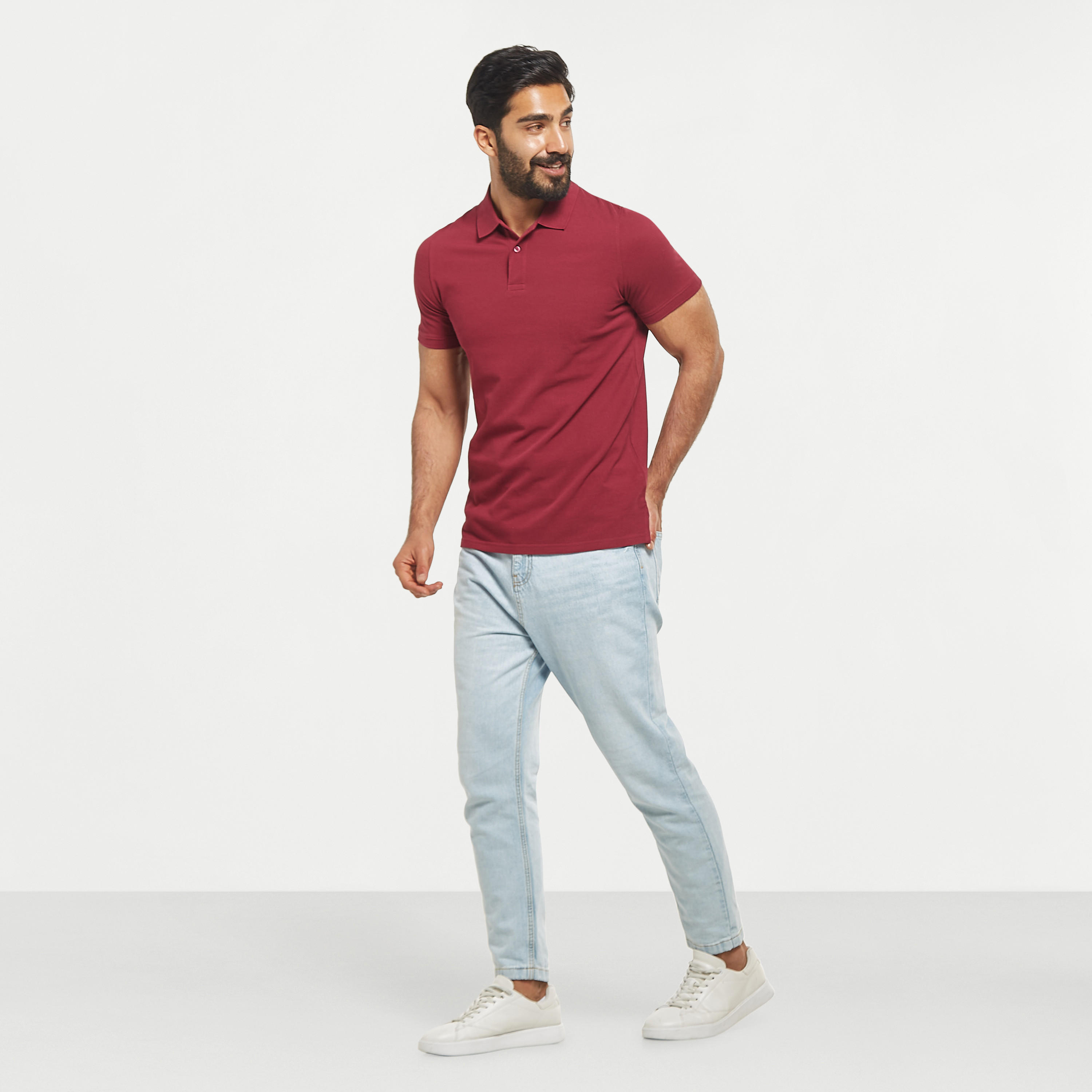 Solid Pique Polo T-shirt with Short Sleeves and Button Closure-men-clothing-tshirtsandpolos-polos-image-2