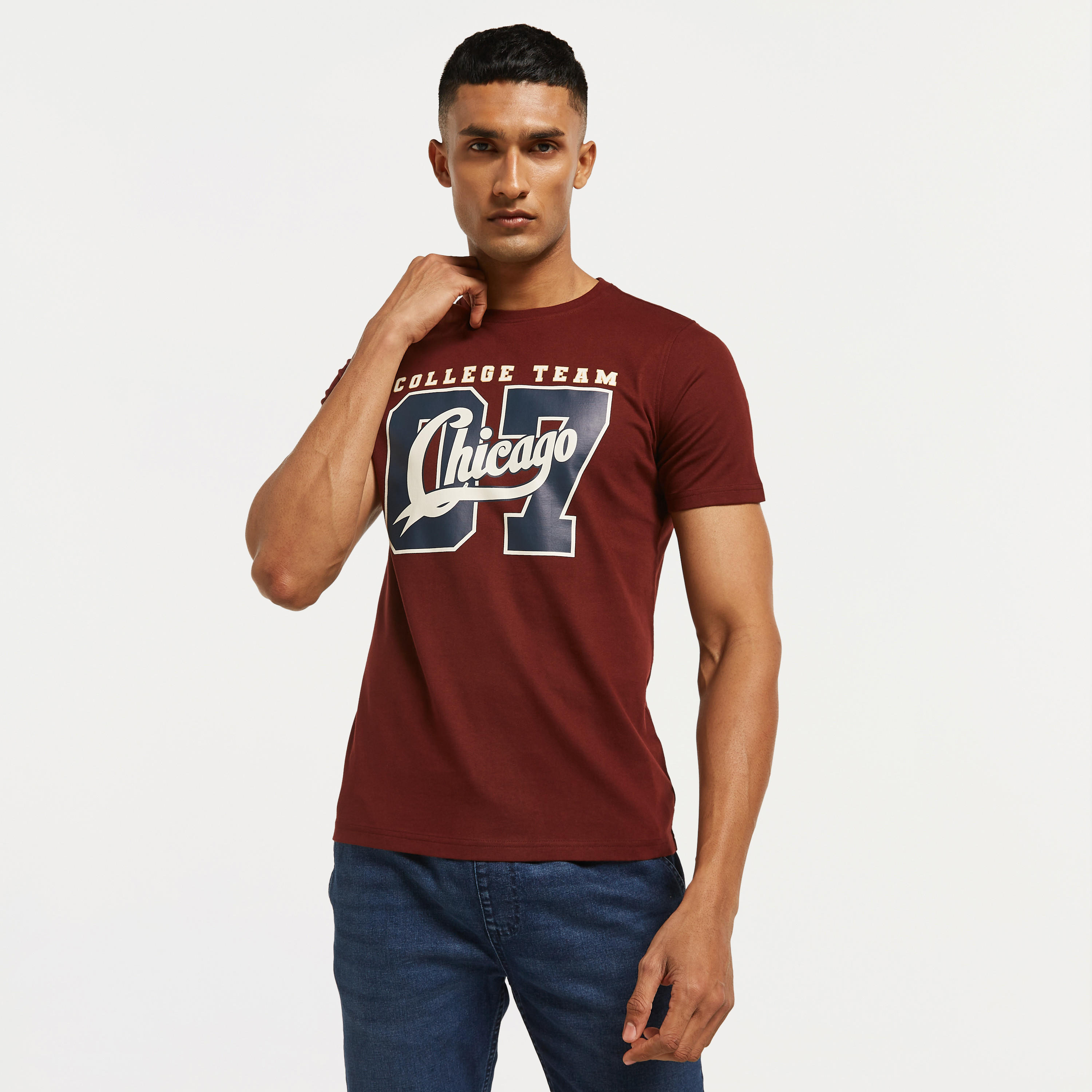 Graphic Print Crew Neck T-shirt with Short Sleeves-men-clothing-tshirtsandpolos-tshirts-image-1