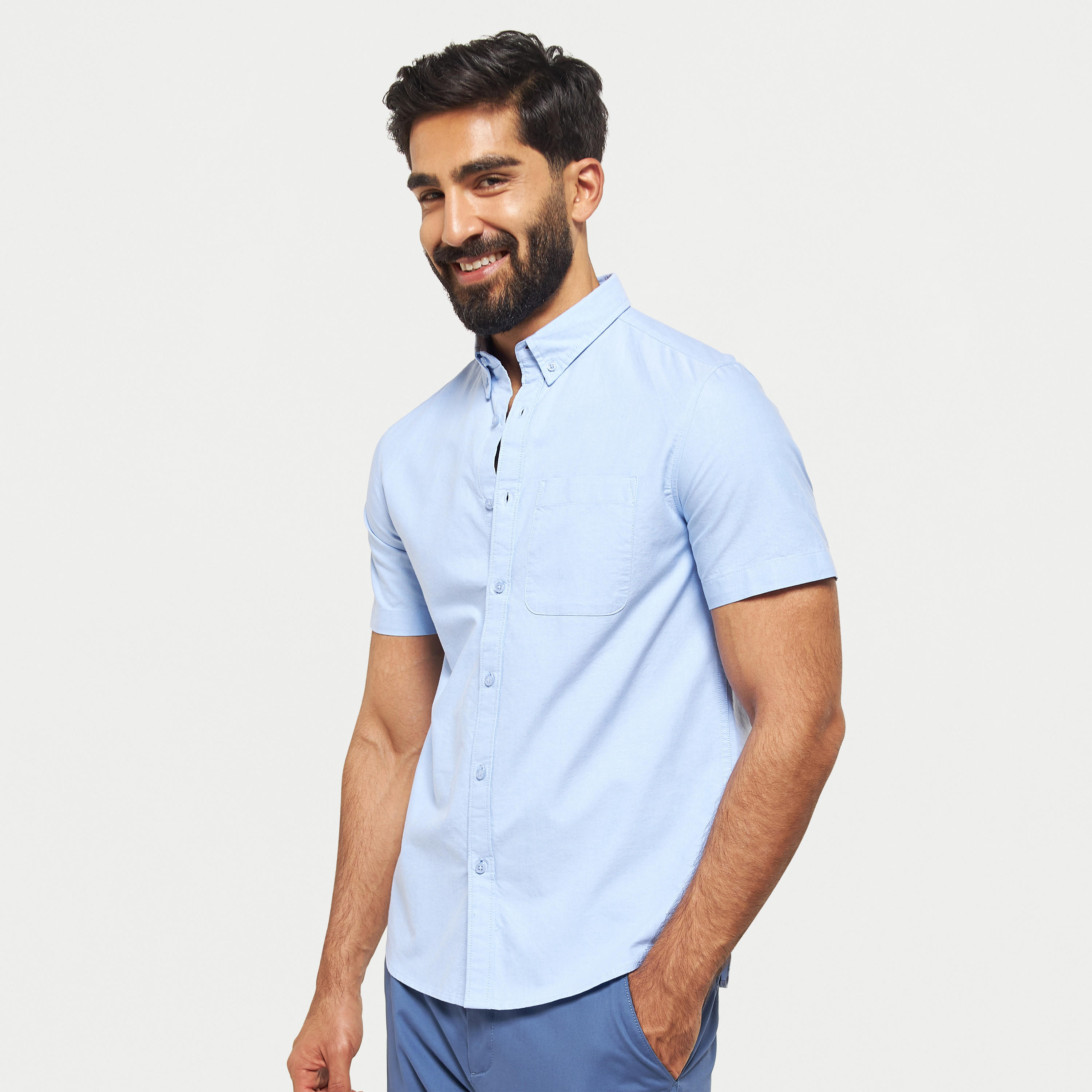 Solid Button Down Collar Shirt with Short Sleeves-men-clothing-shirts-image-9