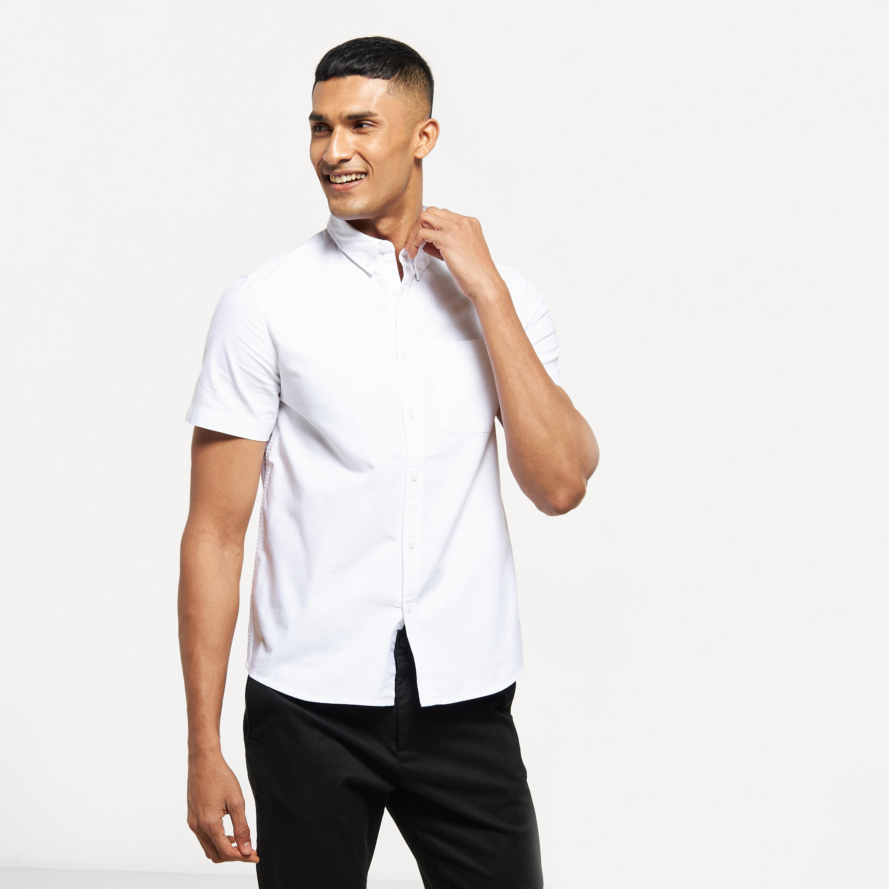 Solid Button Down Collar Shirt with Short Sleeves-men-clothing-shirts-image-14