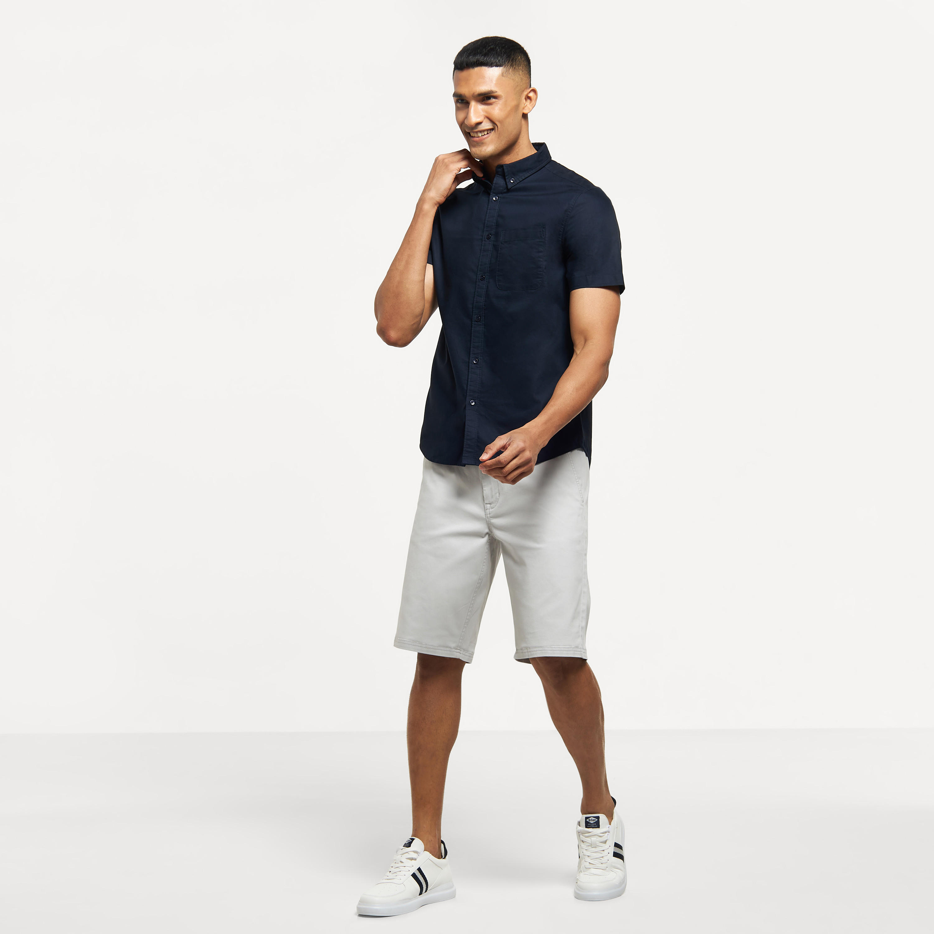 Solid Button Down Collar Shirt with Short Sleeves-men-clothing-shirts-image-6
