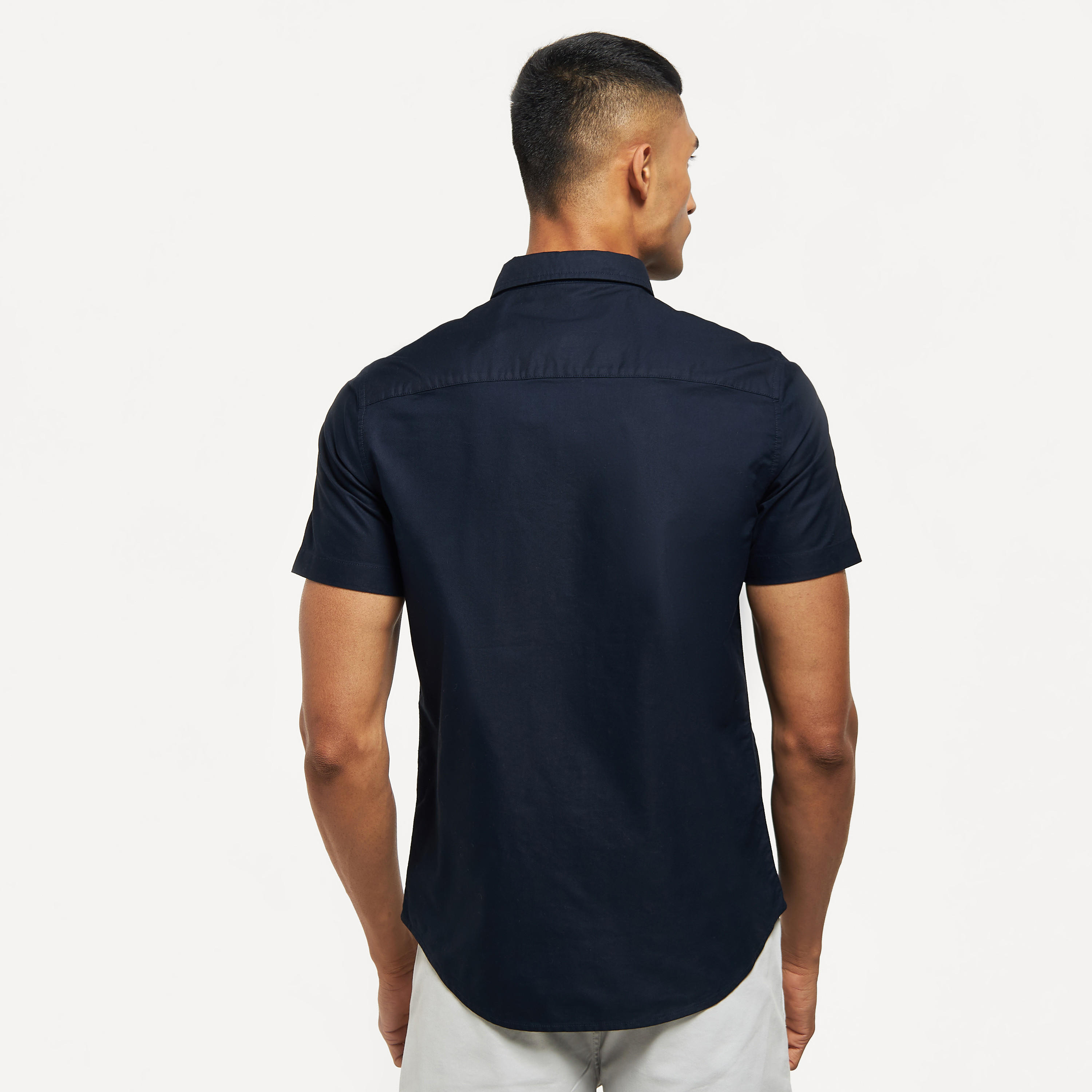 Solid Button Down Collar Shirt with Short Sleeves-men-clothing-shirts-image-7
