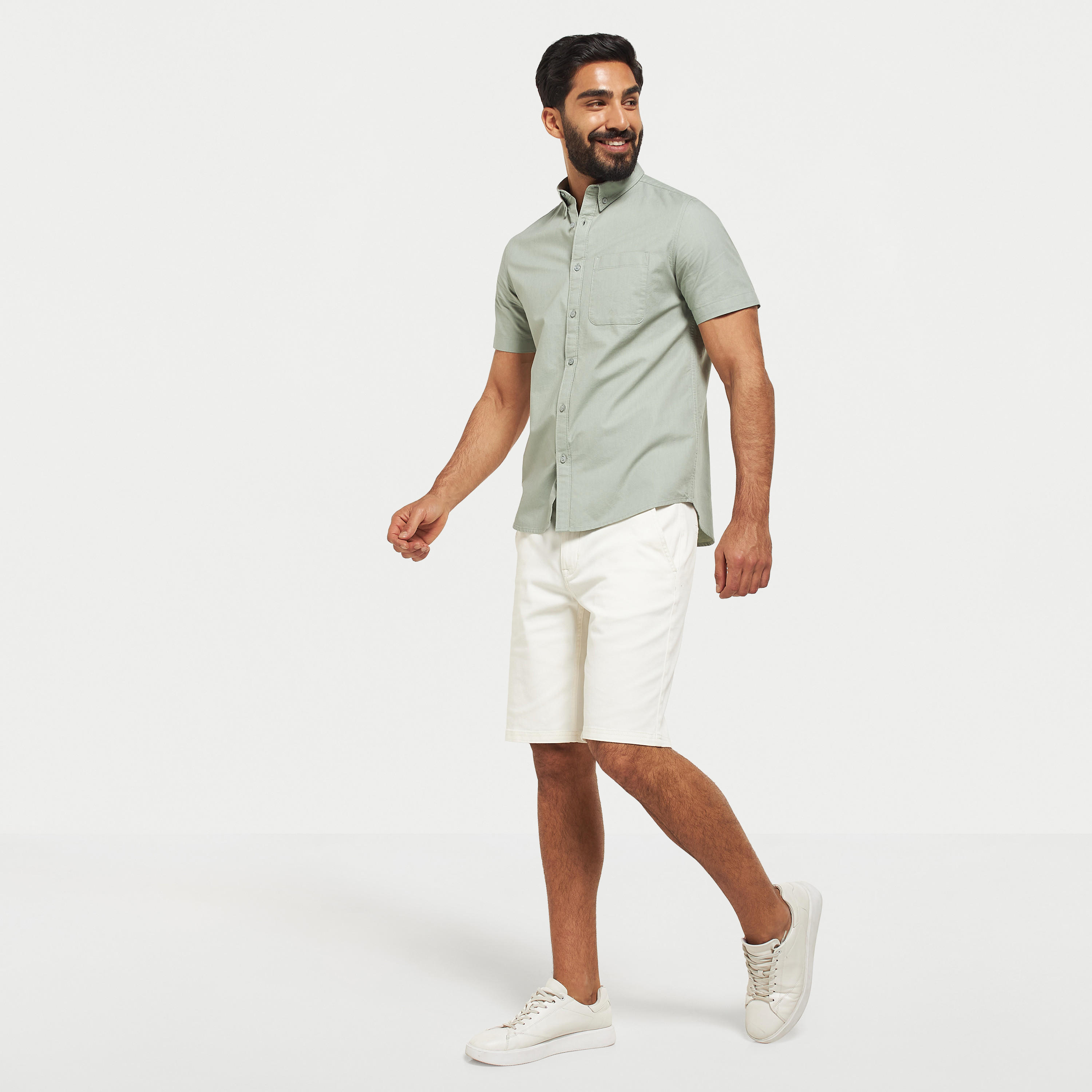 Solid Button Down Collar Shirt with Short Sleeves-men-clothing-shirts-image-2