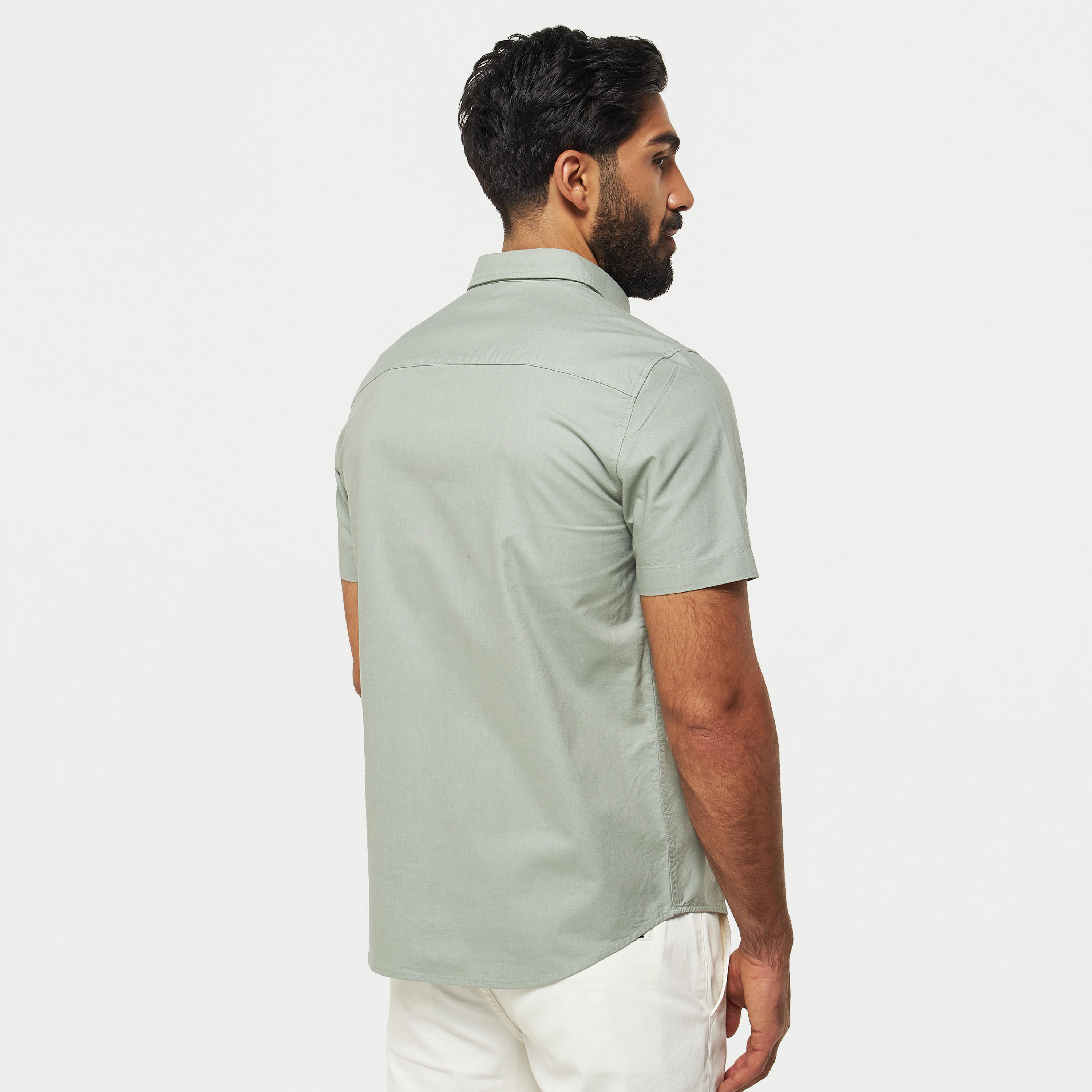 Solid Button Down Collar Shirt with Short Sleeves-men-clothing-shirts-image-3