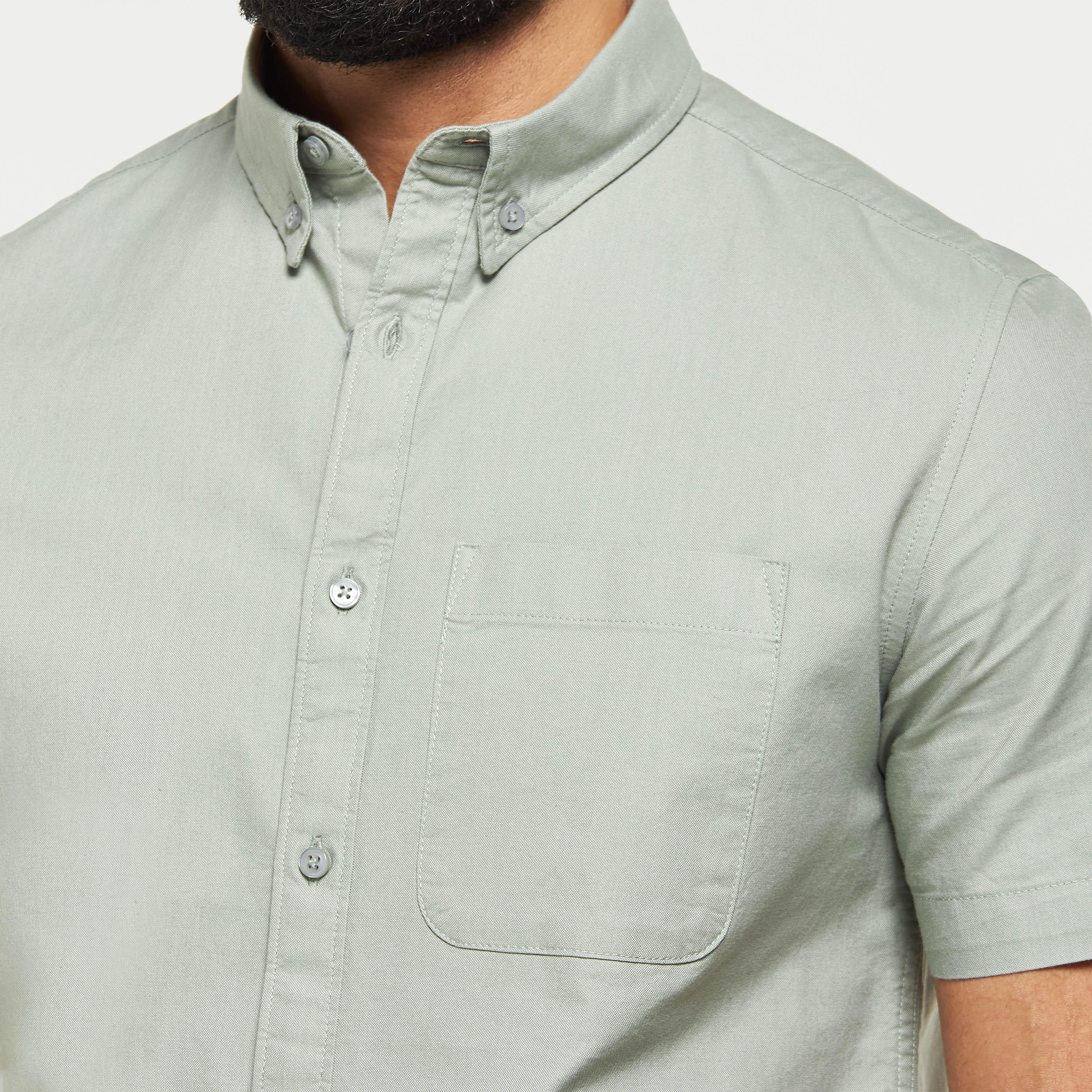 Solid Button Down Collar Shirt with Short Sleeves-men-clothing-shirts-image-4