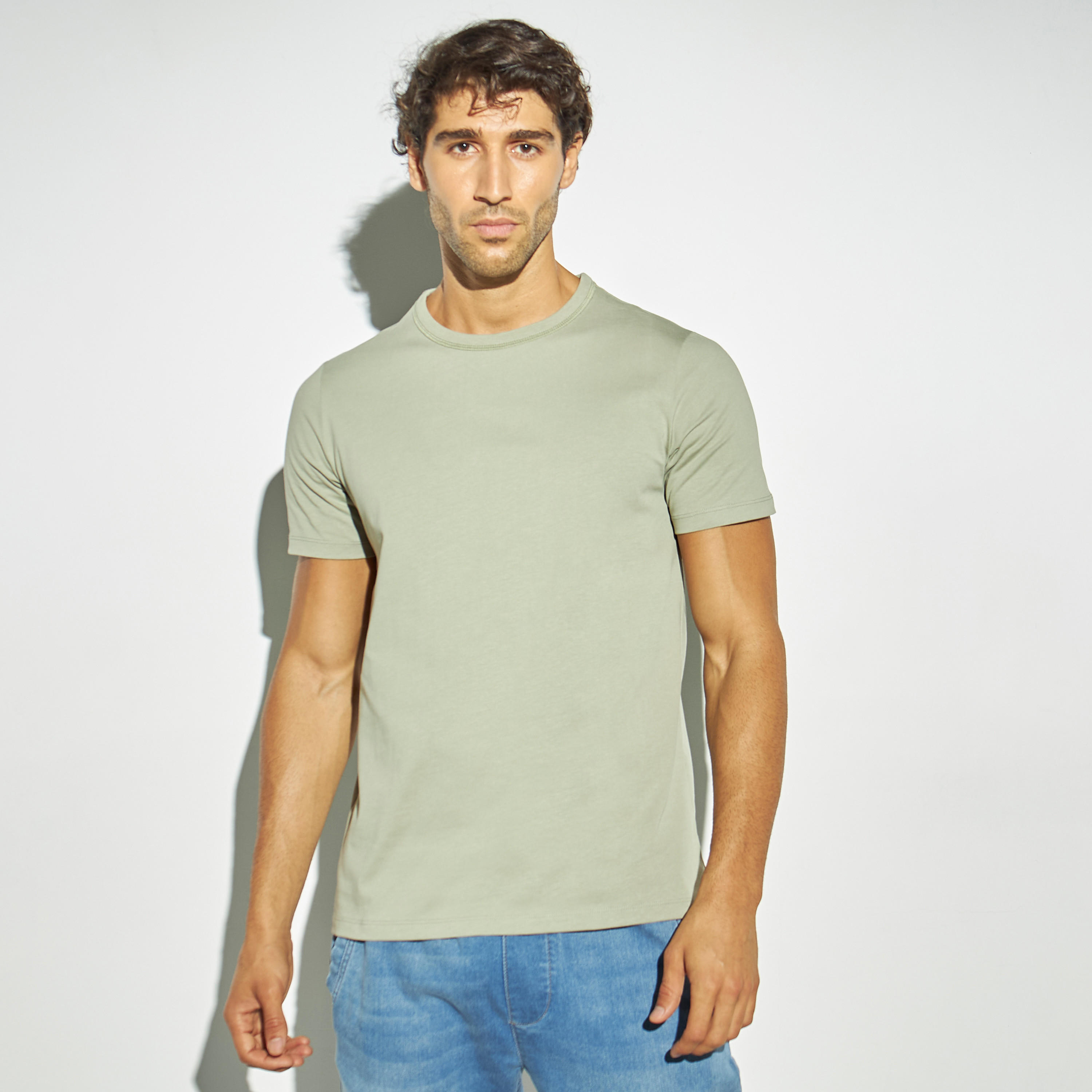 Solid T-shirt with Crew Neck and Short Sleeves-men-clothing-tshirtsandpolos-tshirts-image-1