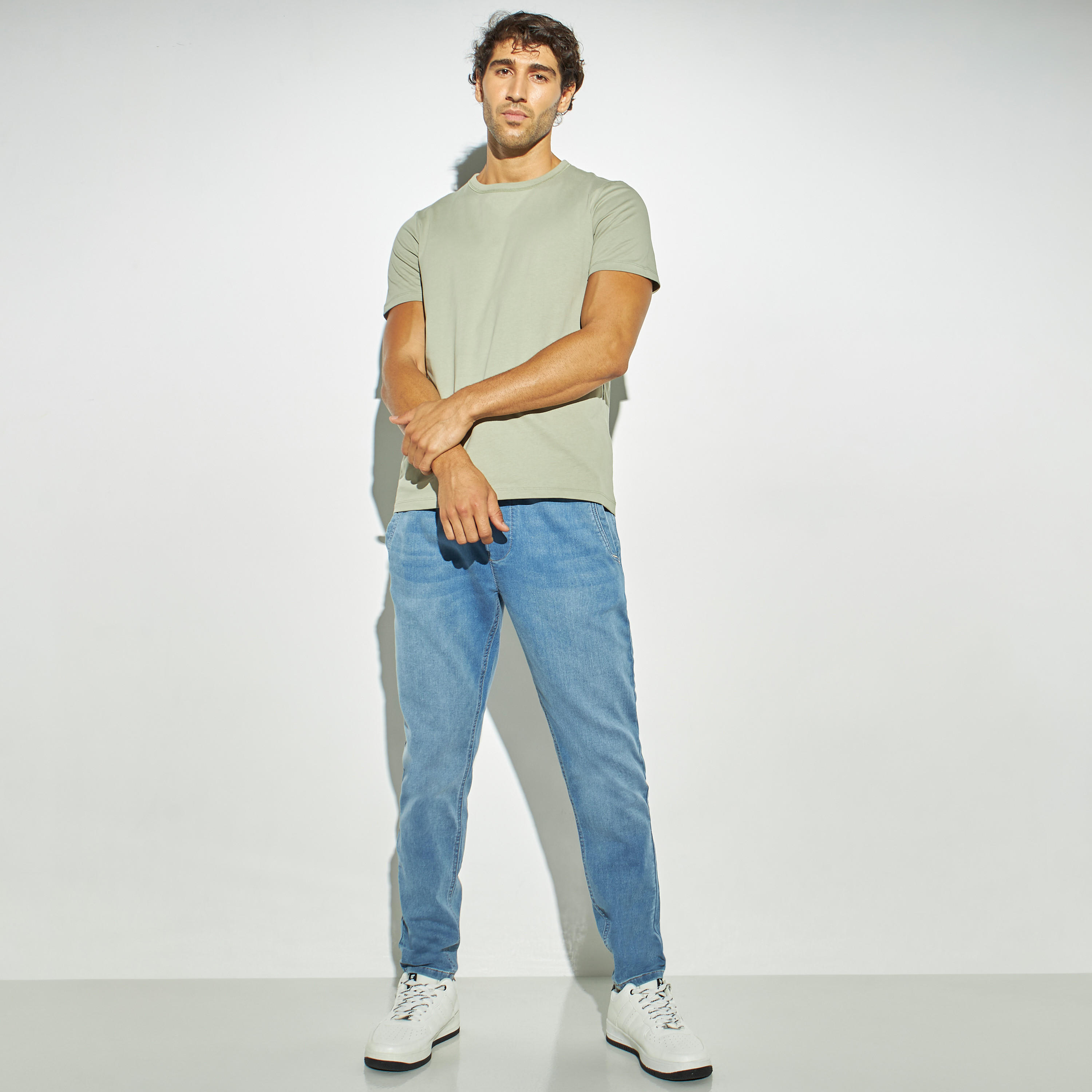 Solid T-shirt with Crew Neck and Short Sleeves-men-clothing-tshirtsandpolos-tshirts-image-2