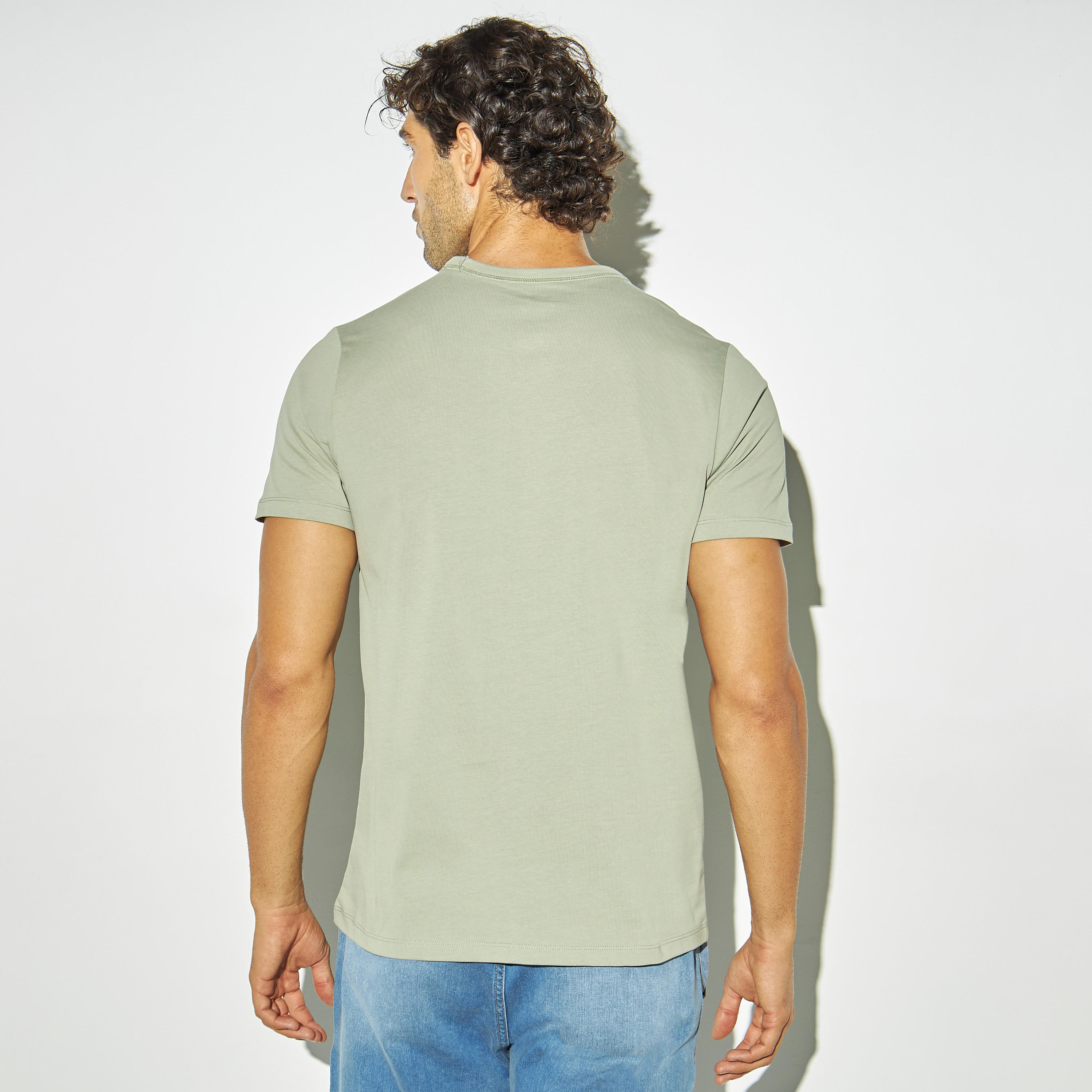 Solid T-shirt with Crew Neck and Short Sleeves-men-clothing-tshirtsandpolos-tshirts-image-3