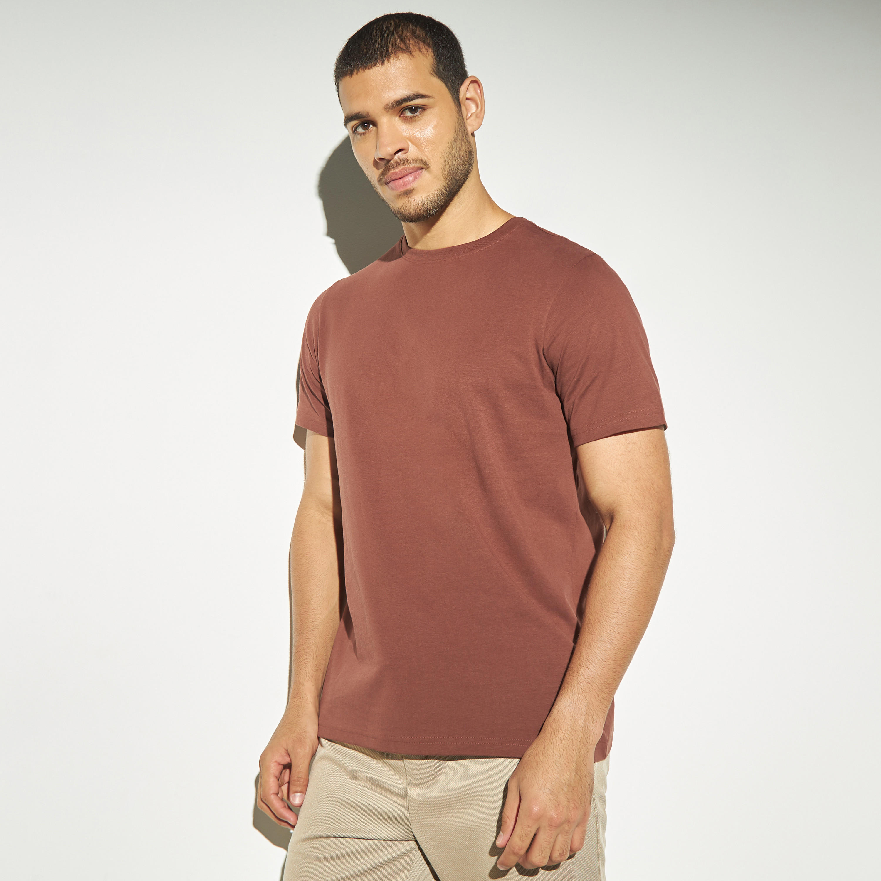 Solid Crew Neck T-shirt with Short Sleeves-men-clothing-tshirtsandpolos-tshirts-image-1