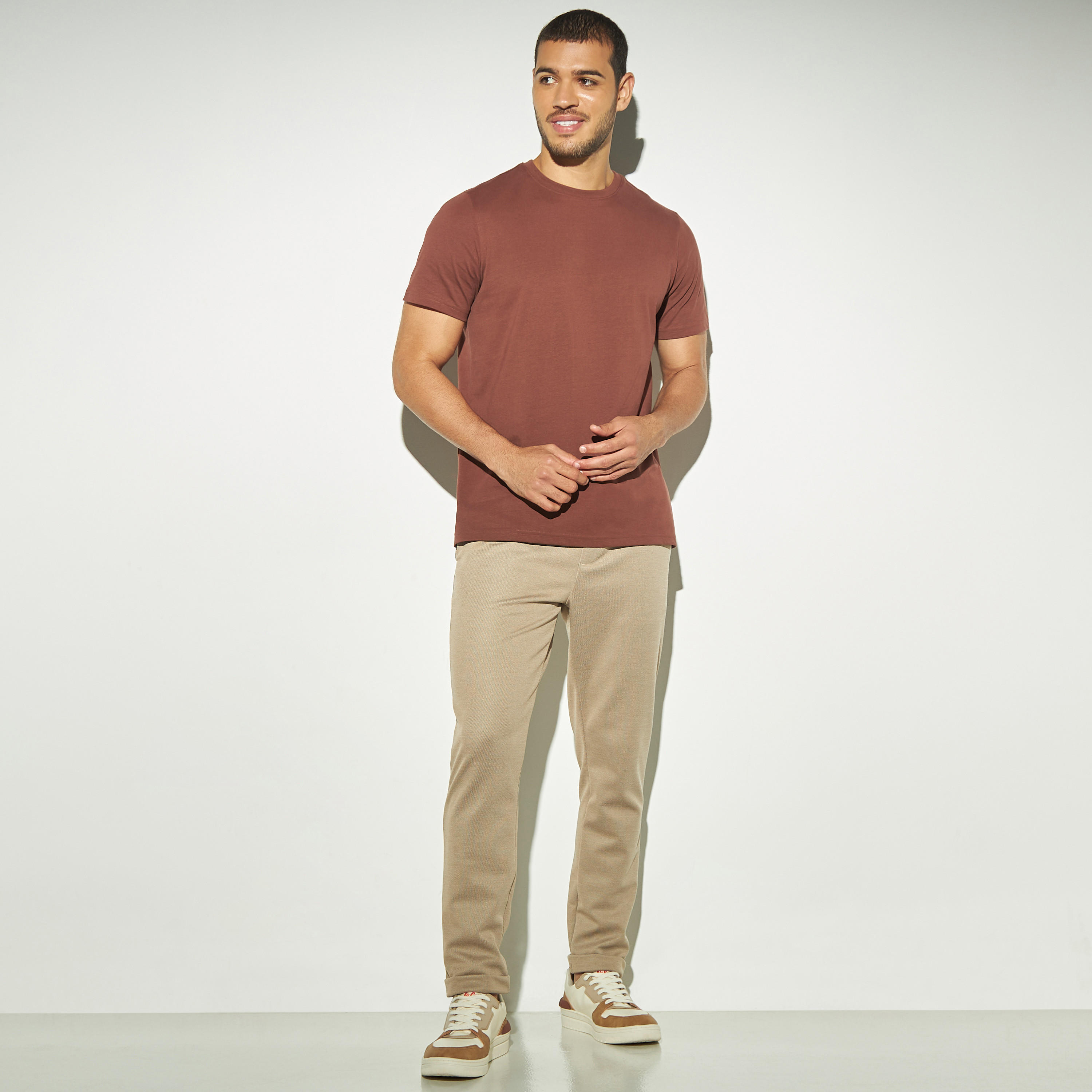 Solid Crew Neck T-shirt with Short Sleeves-men-clothing-tshirtsandpolos-tshirts-image-2