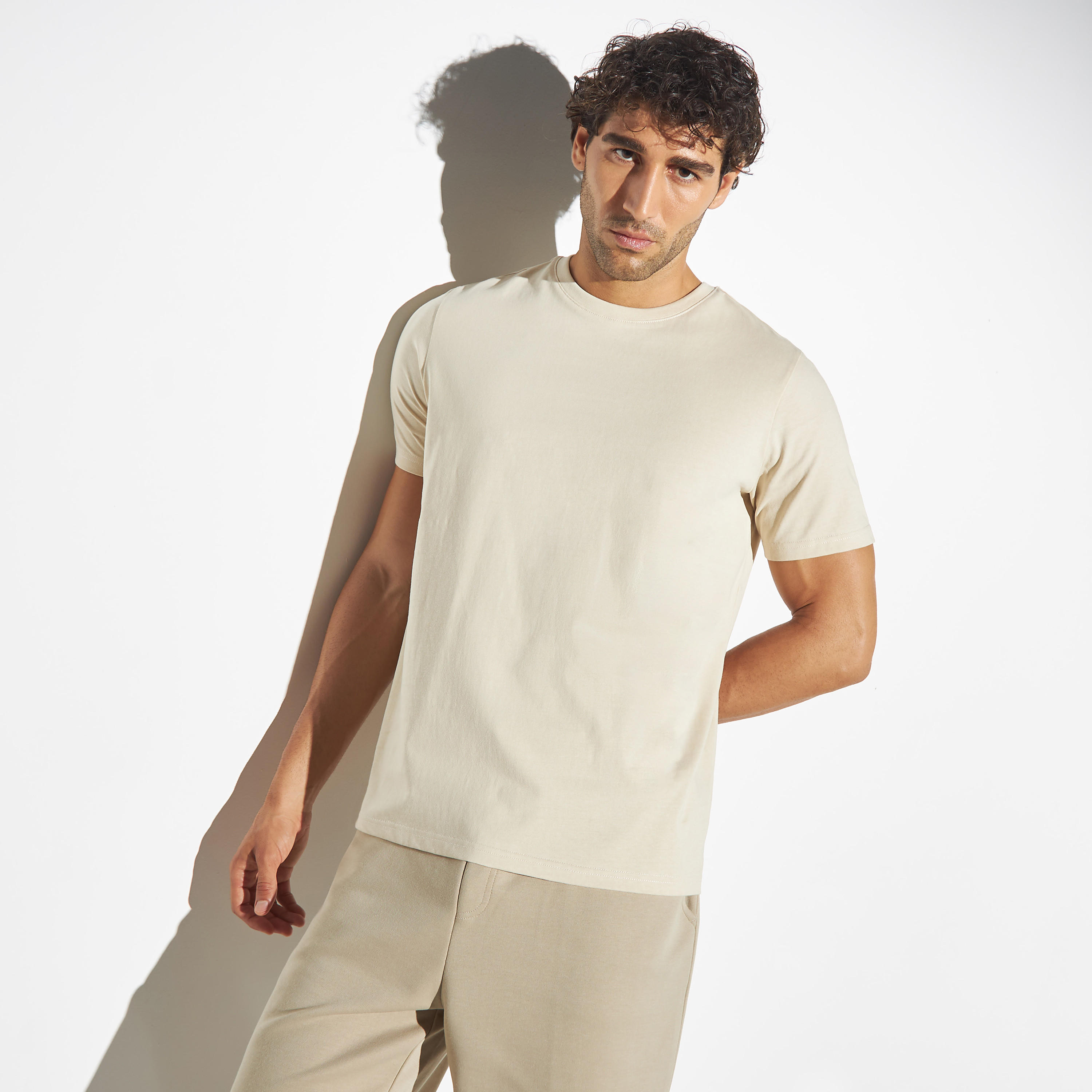 Solid T-shirt with Crew Neck and Short Sleeves-men-clothing-tshirtsandpolos-tshirts-image-1