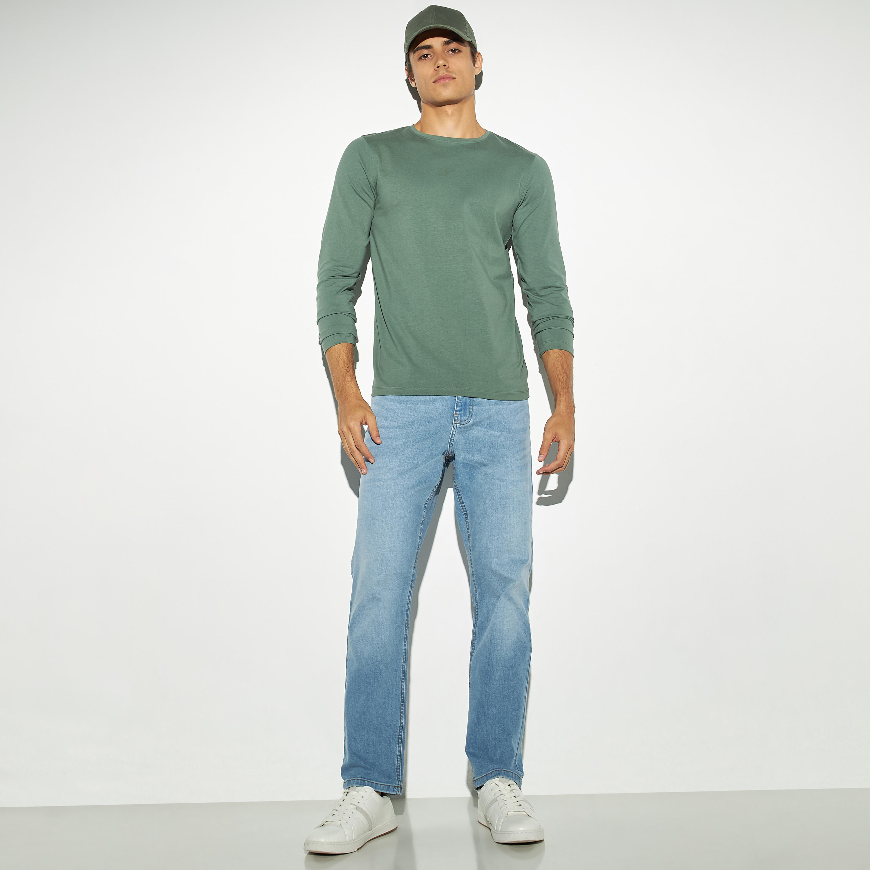 Solid Crew Neck T-shirt with Long Sleeves-men-clothing-tshirtsandpolos-tshirts-image-2