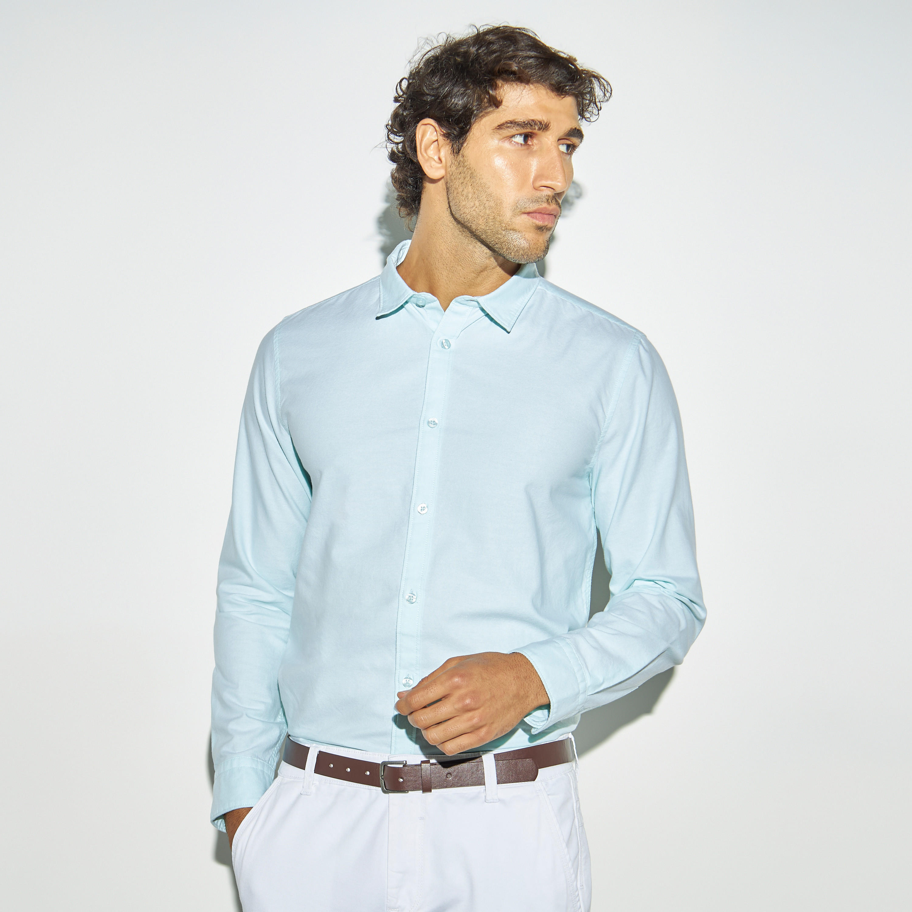 قميص أكسفورد سادة بأكمام طويلة-men-clothing-shirts-image-1