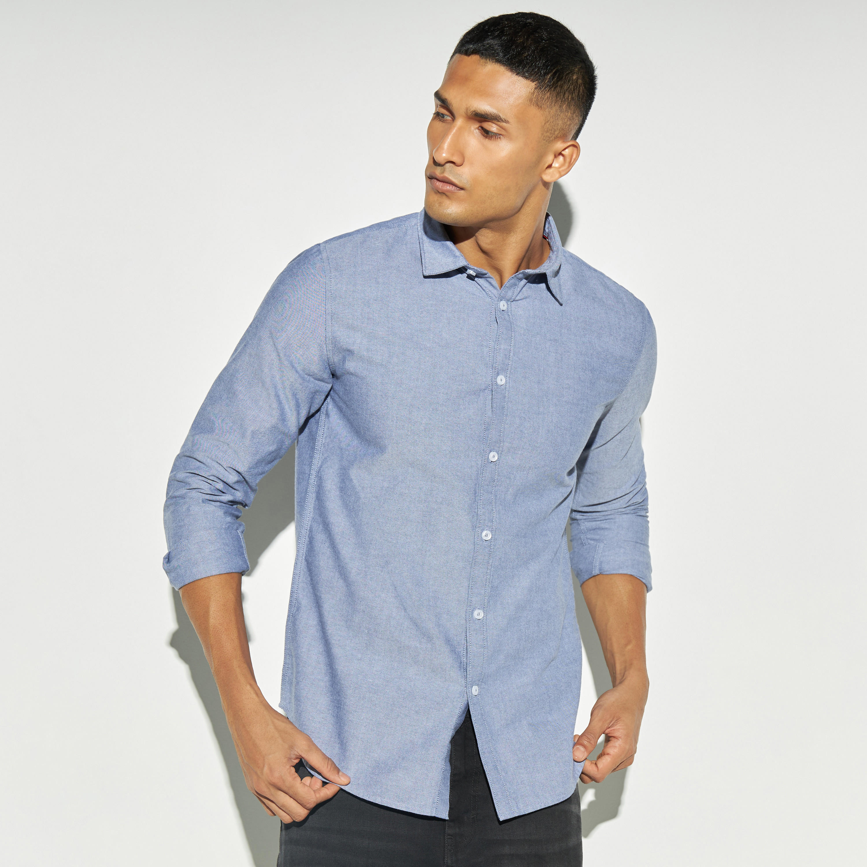 Solid Oxford Shirt with Long Sleeves-men-clothing-shirts-image-1