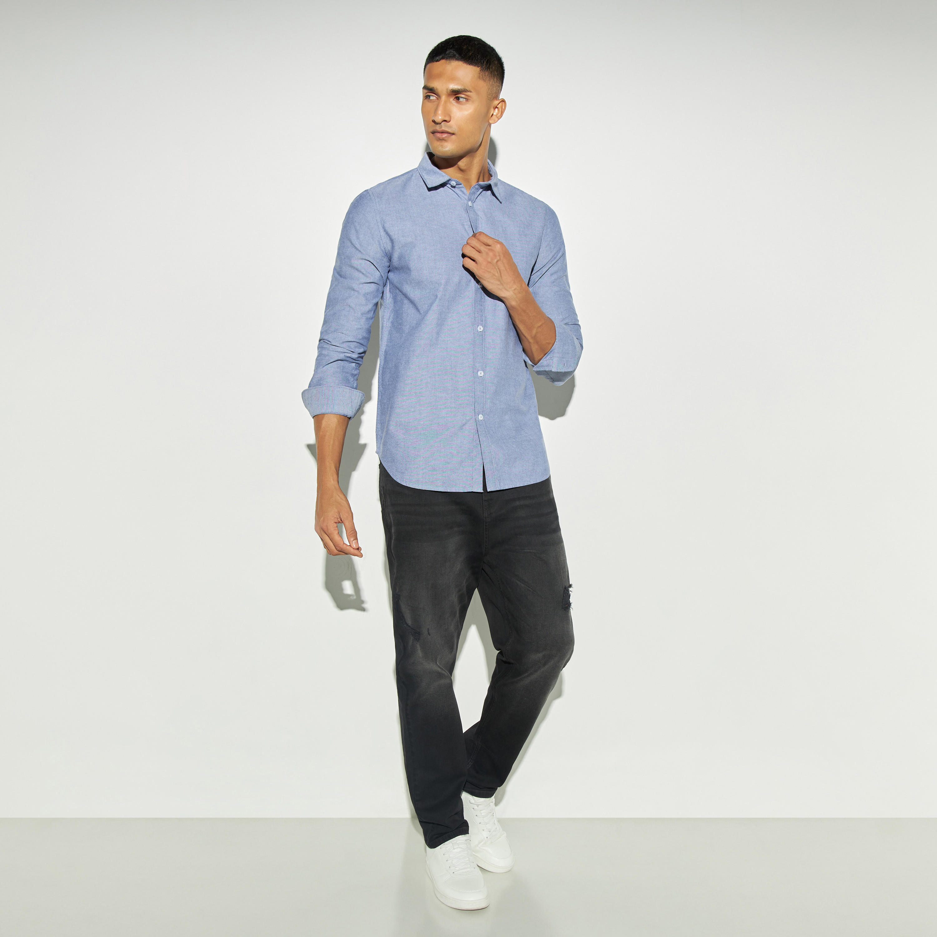 Solid Oxford Shirt with Long Sleeves-men-clothing-shirts-image-2