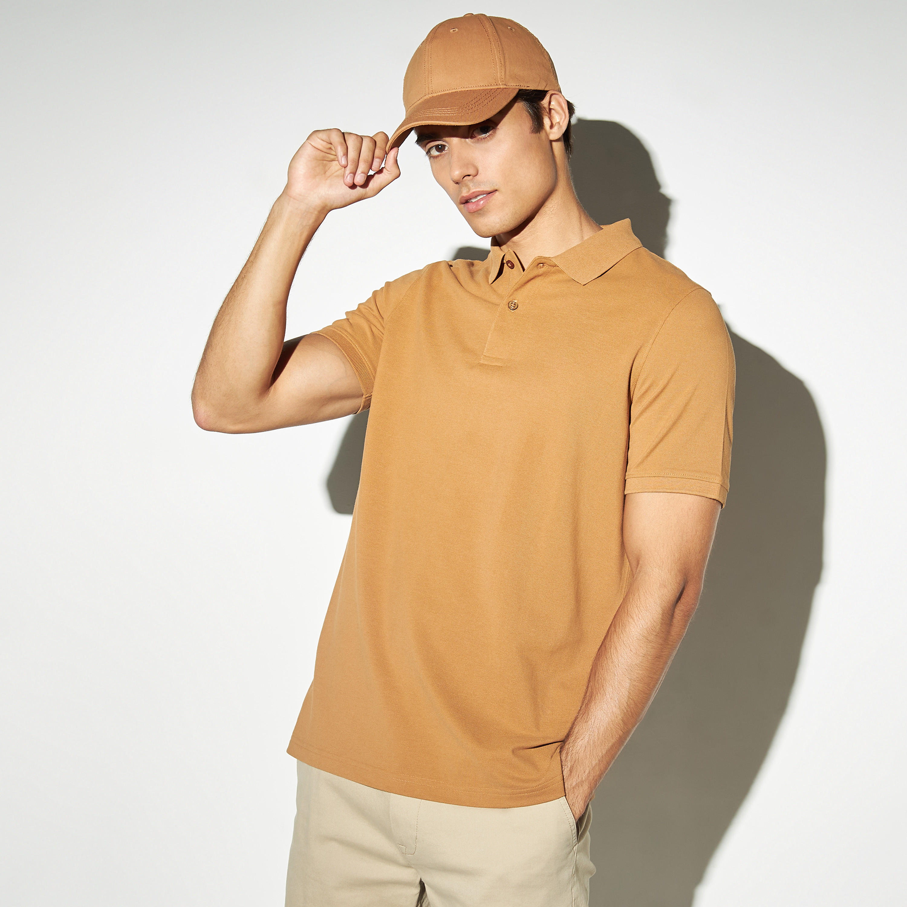 Solid Pique Polo T-shirt with Short Sleeves-men-clothing-tshirtsandpolos-polos-image-1
