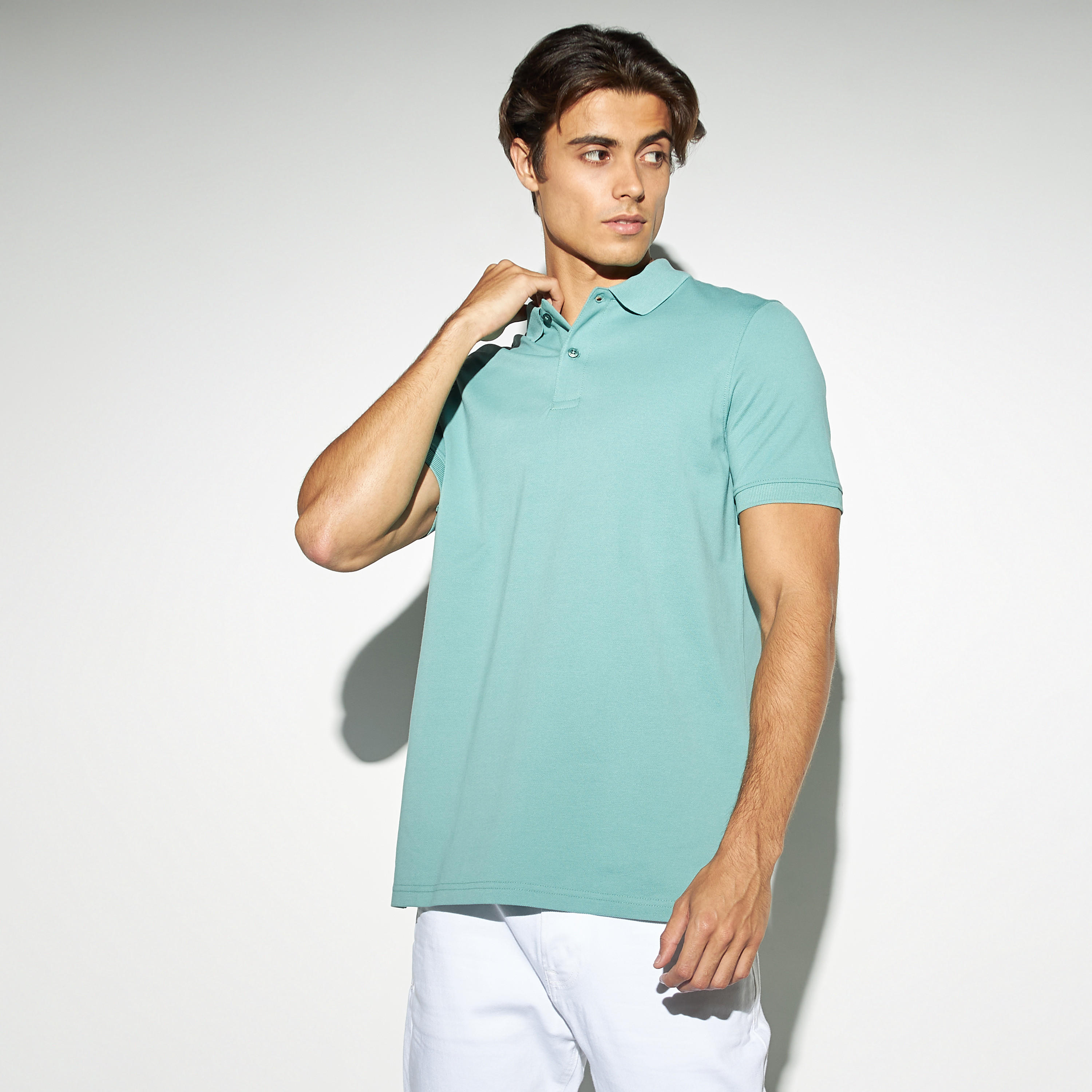 Solid Pique Polo T-shirt with Short Sleeves-men-clothing-tshirtsandpolos-polos-image-1