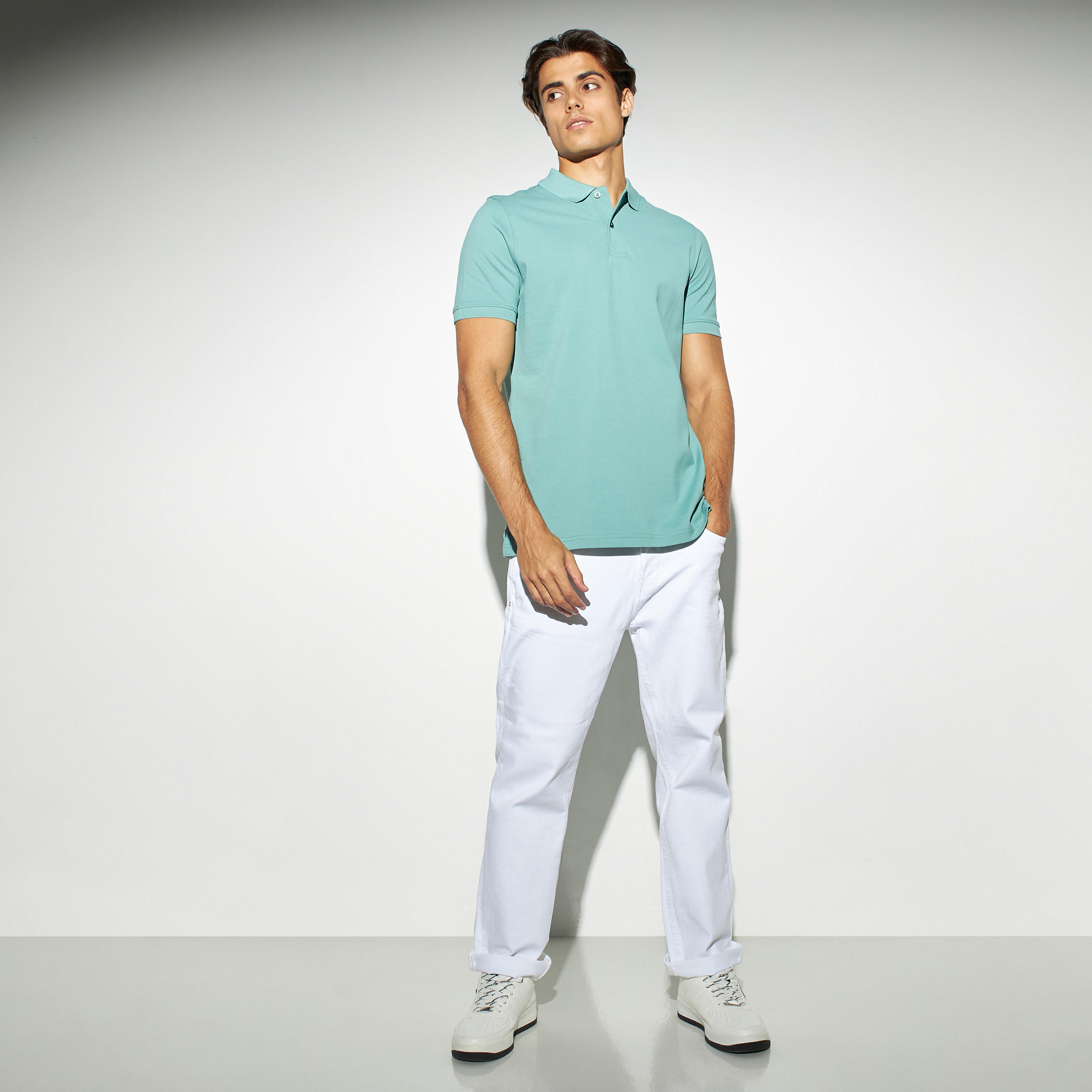 Solid Pique Polo T-shirt with Short Sleeves-men-clothing-tshirtsandpolos-polos-image-2