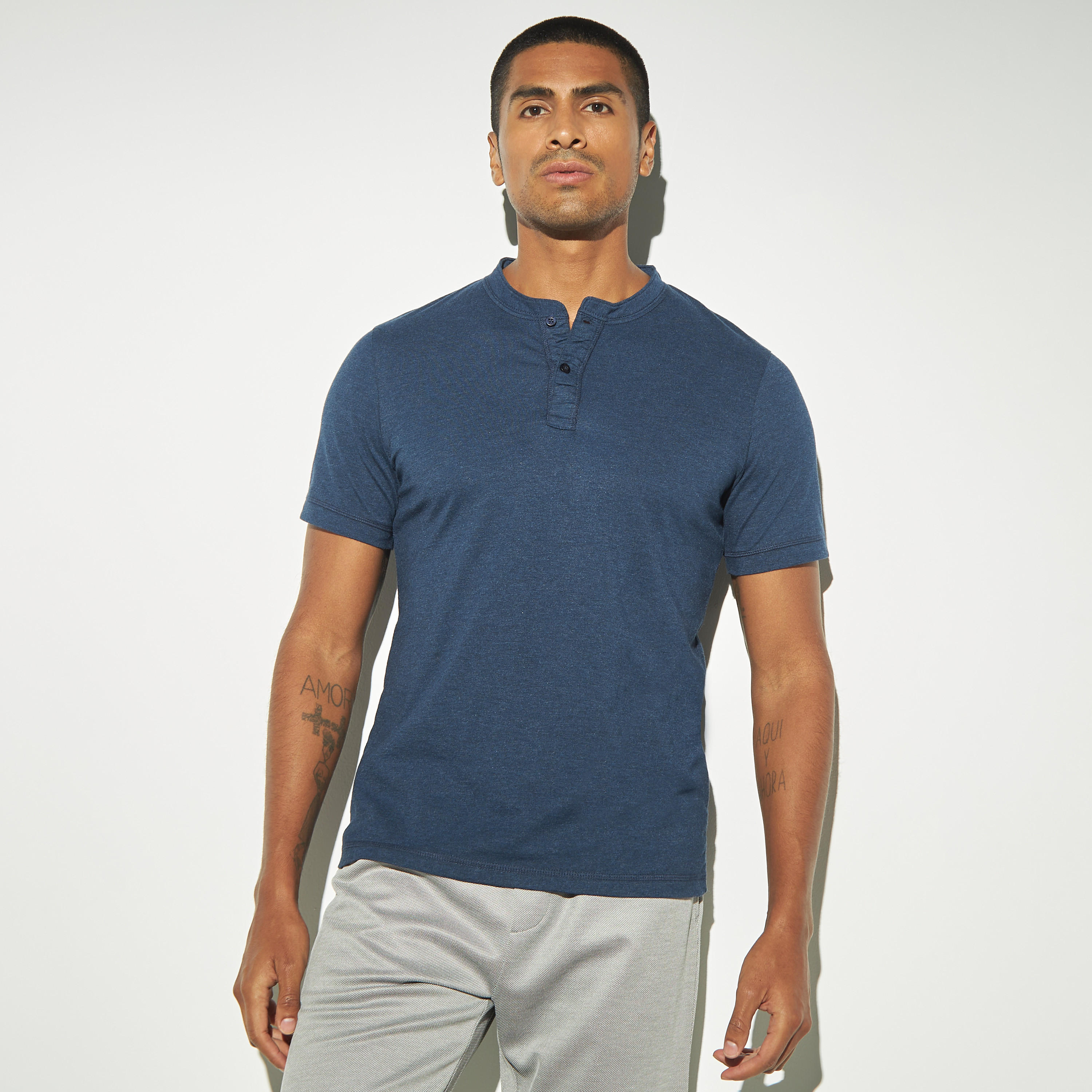 Solid T-shirt with Henley Neck and Short Sleeves-men-clothing-tshirtsandpolos-tshirts-image-1