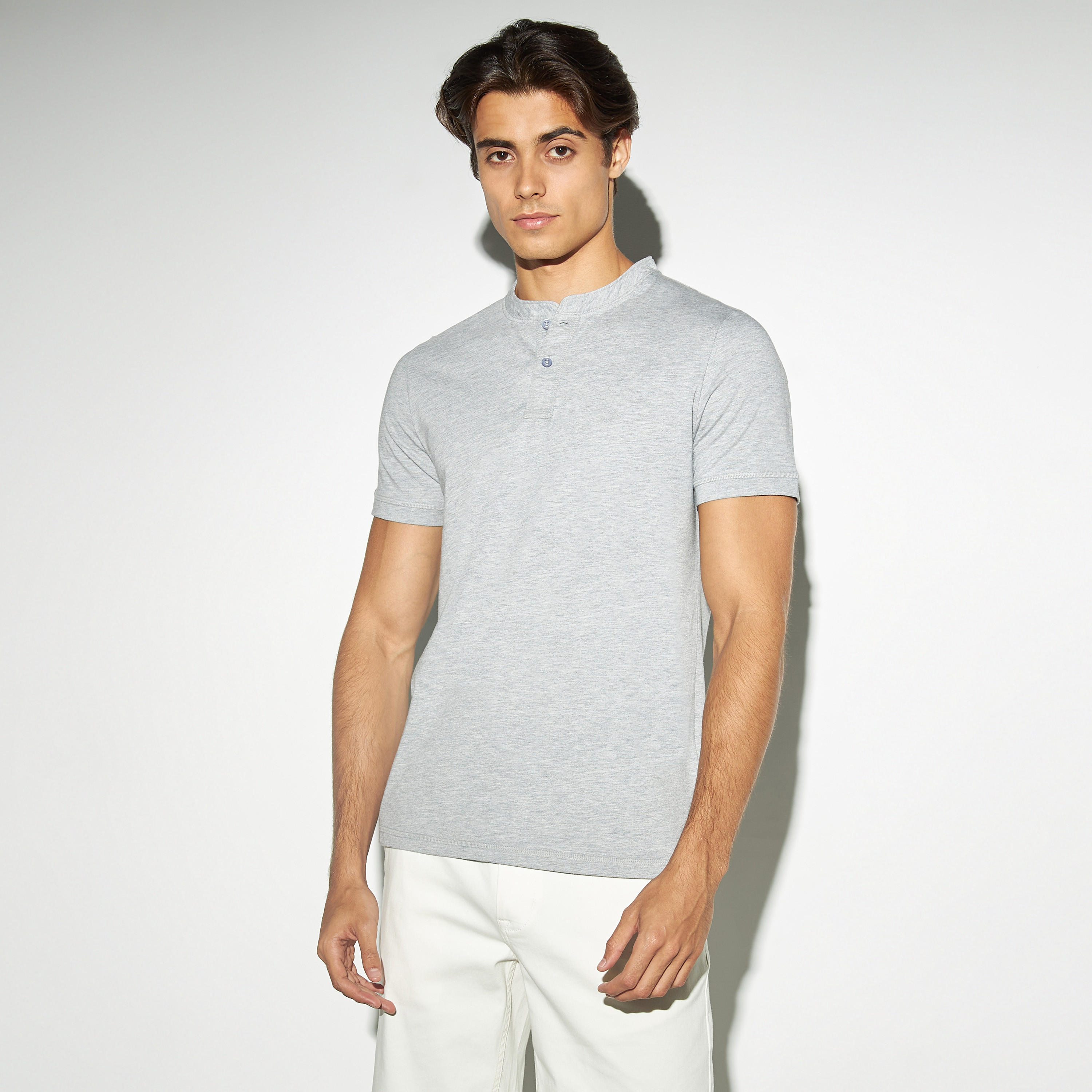 Solid T-shirt with Henley Neck and Short Sleeves-men-clothing-tshirtsandpolos-tshirts-image-1