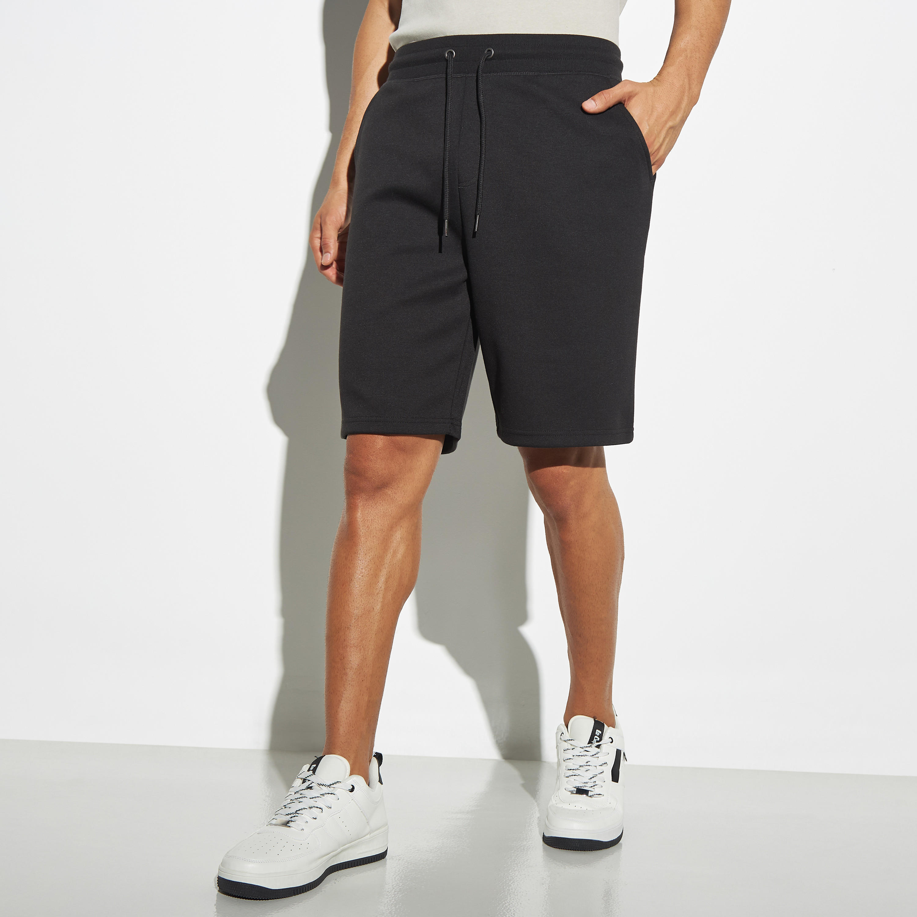 Solid Shorts with Drawstring Closure and Pockets-men-clothing-bottoms-shorts-image-1
