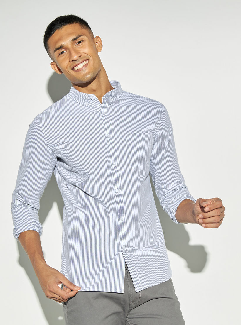 قميص أكسفورد مقلّم بأكمام طويلة وجيوب-men-clothing-shirts-image-1