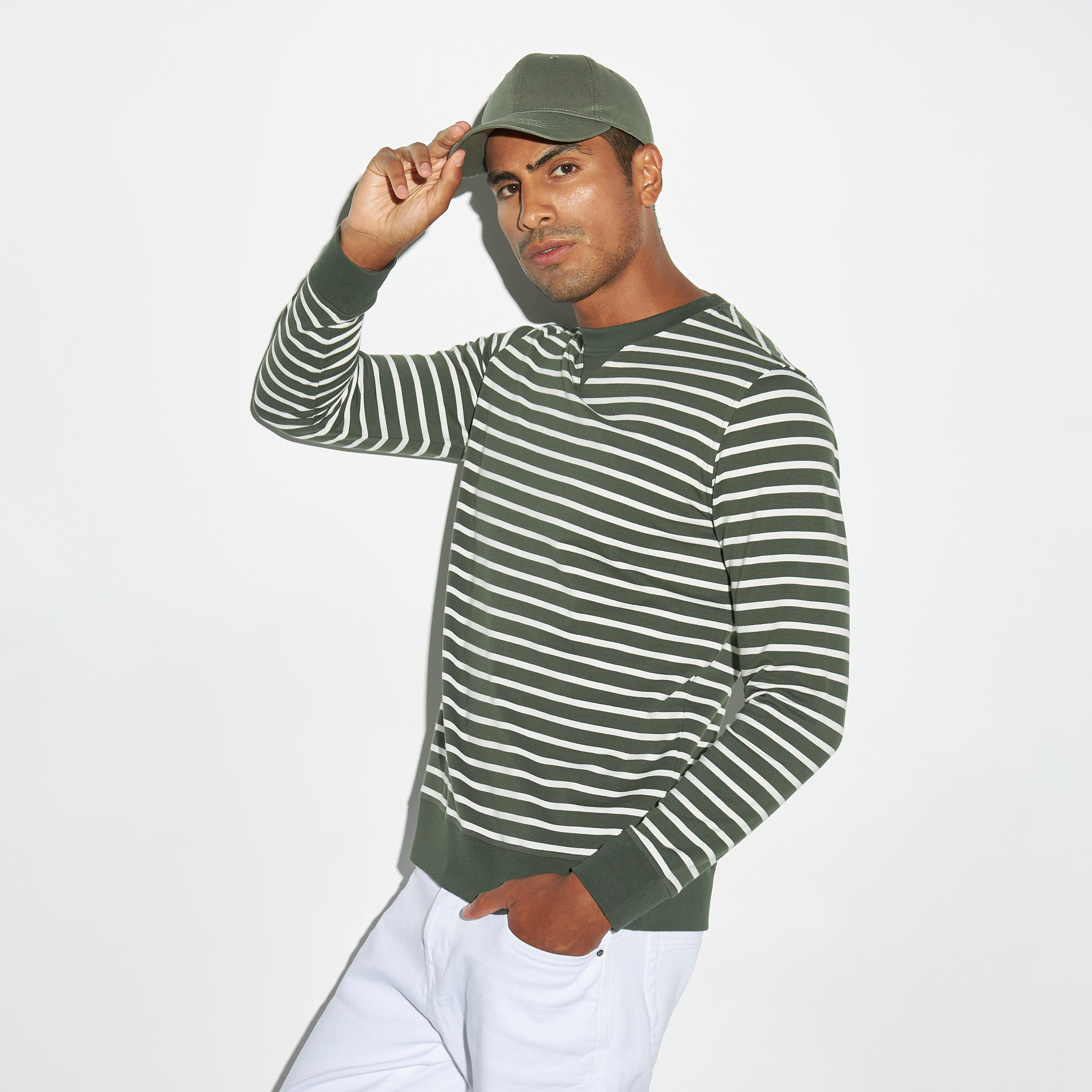 Striped Crew Neck Sweatshirt with Long Sleeves-men-winterwear-hoodiesandsweatshirts-image-1