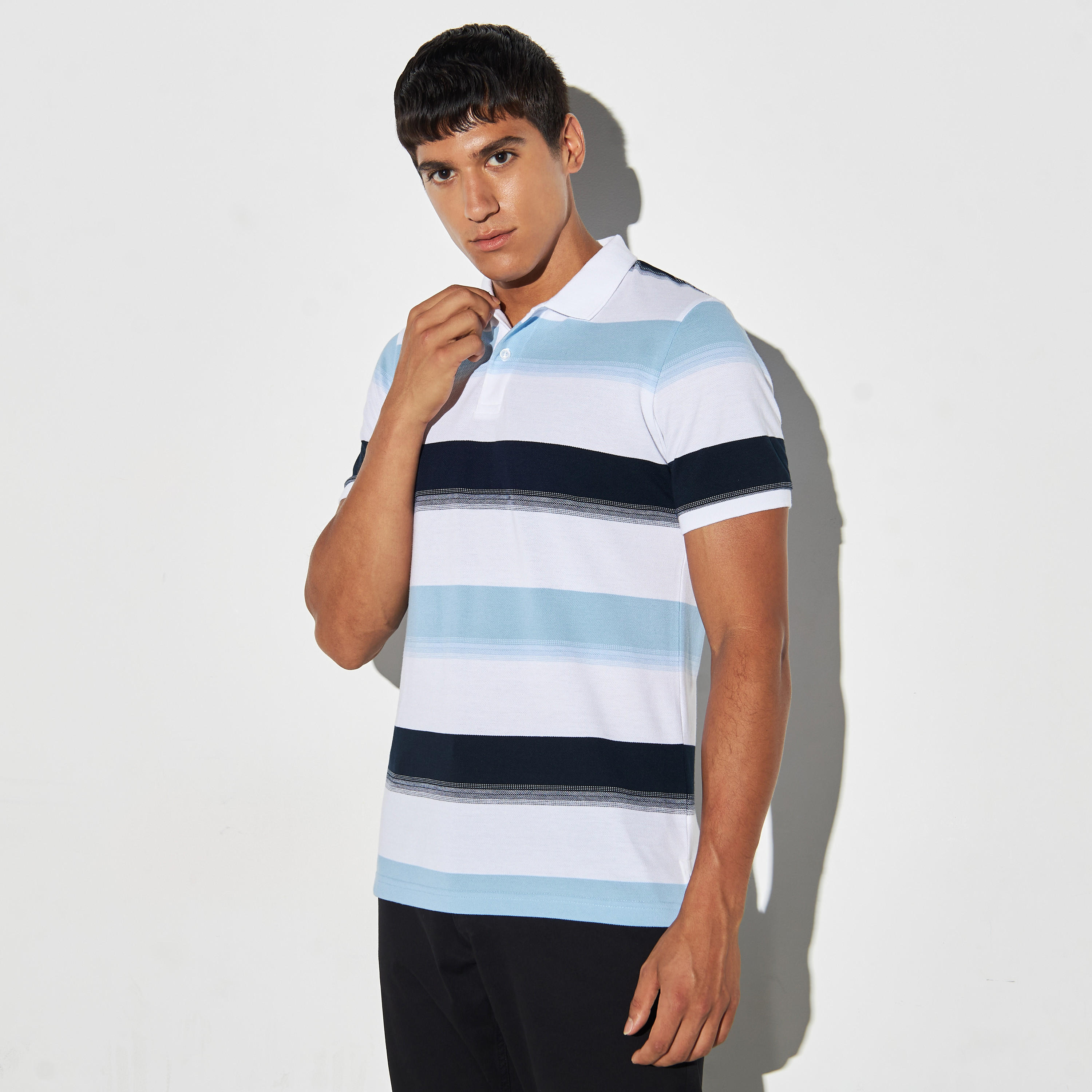 تيشيرت بولو جاكارد مخطط بأكمام قصيرة-men-clothing-tshirtsandpolos-polos-image-1